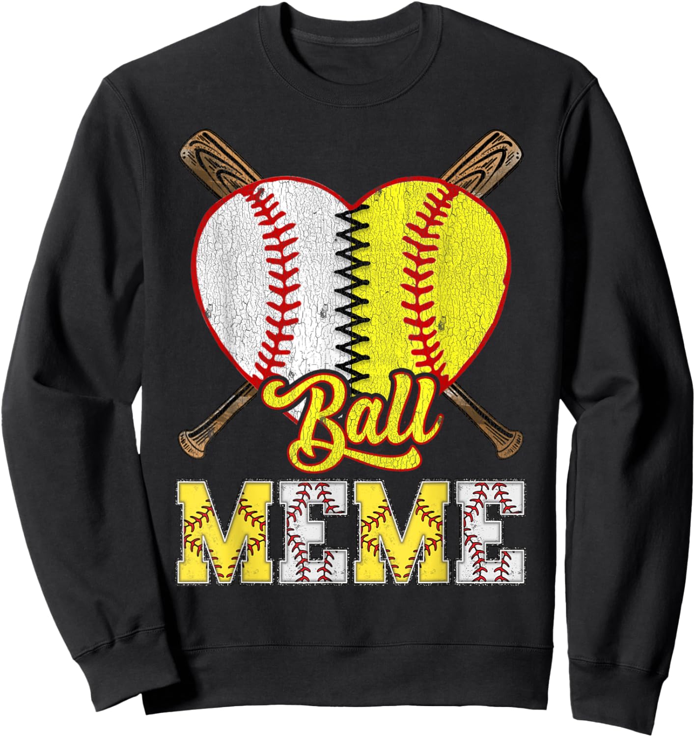 Meme Of Both Ball Meme Half Baseball Softball Sweatshirt - Sweatshirt | Black
