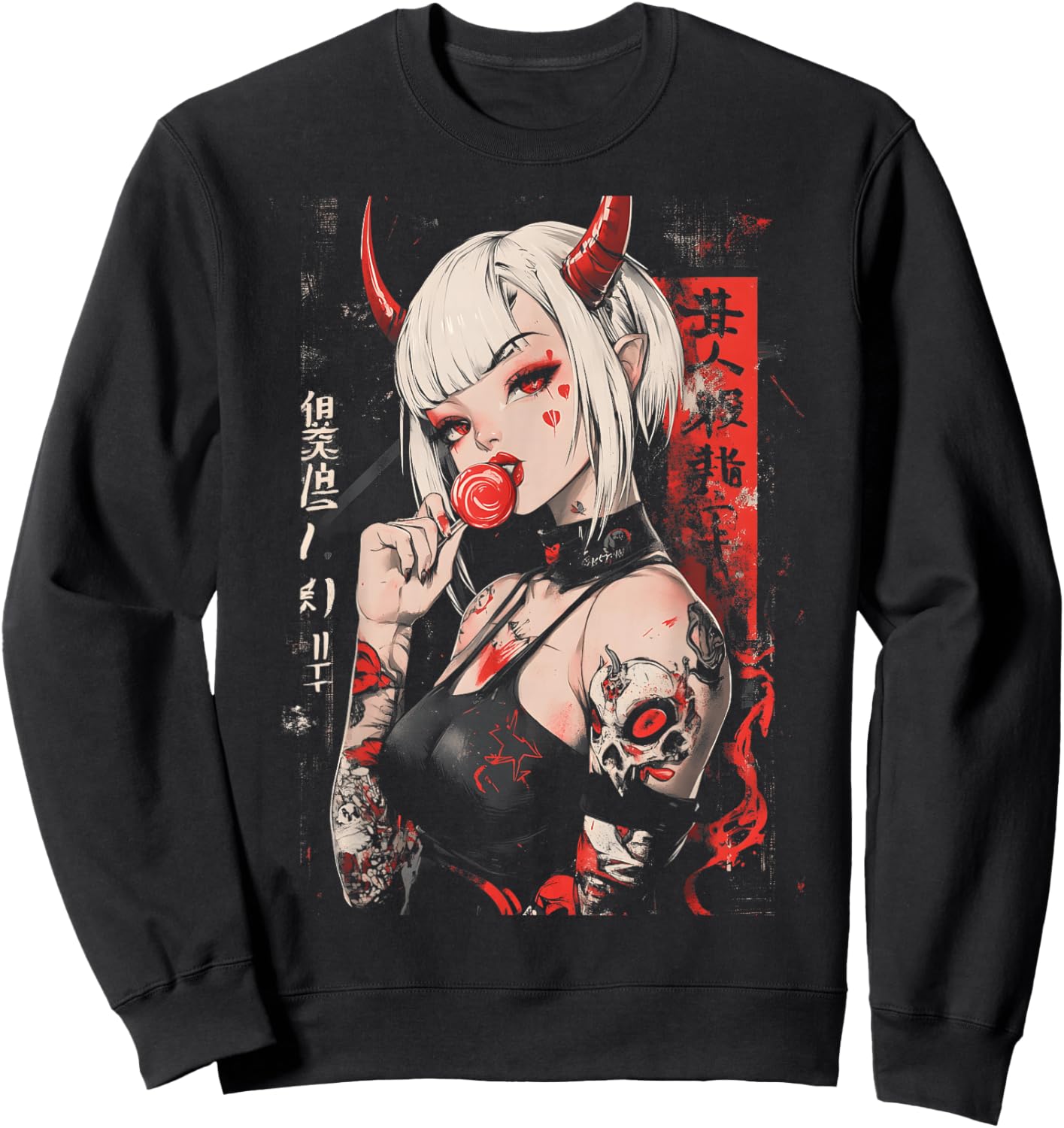 Goth Grunge Girl Waifu Demon Anime Horror Alt Aesthetic Sweatshirt - Sweatshirt | Black