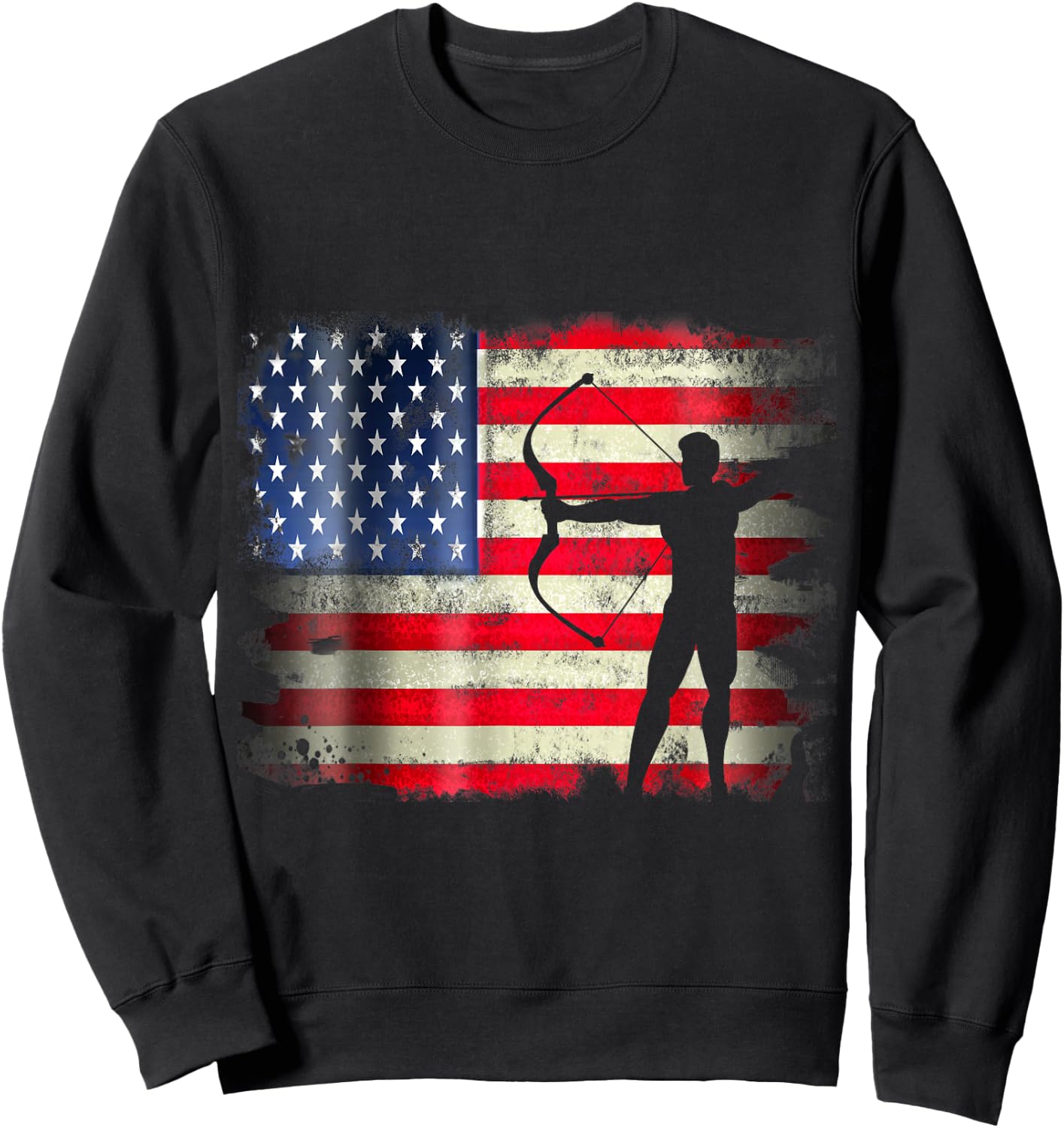 Archery Patriotic American Flag 4th of July Archer Women Kids Men Sweatshirt - Sweatshirt | Black