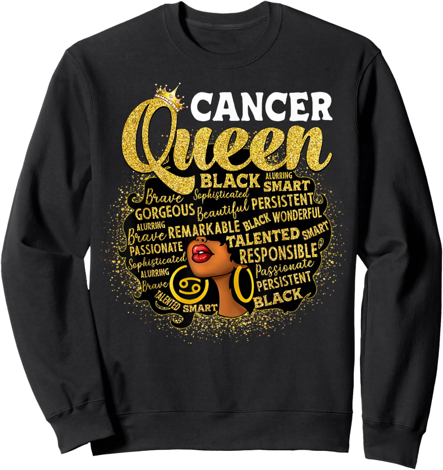 African American Women Zodiac Birthday Cancer Queen Sweatshirt - Sweatshirt | Black