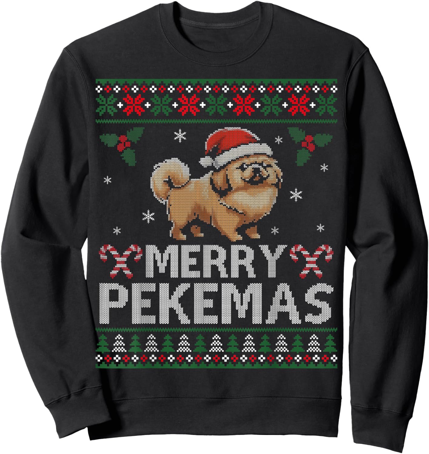 Pekingese Dog Lover Christmas Ugly Xmas Sweater Peke Gift Women Kids Sweatshirt - Sweatshirt | Black