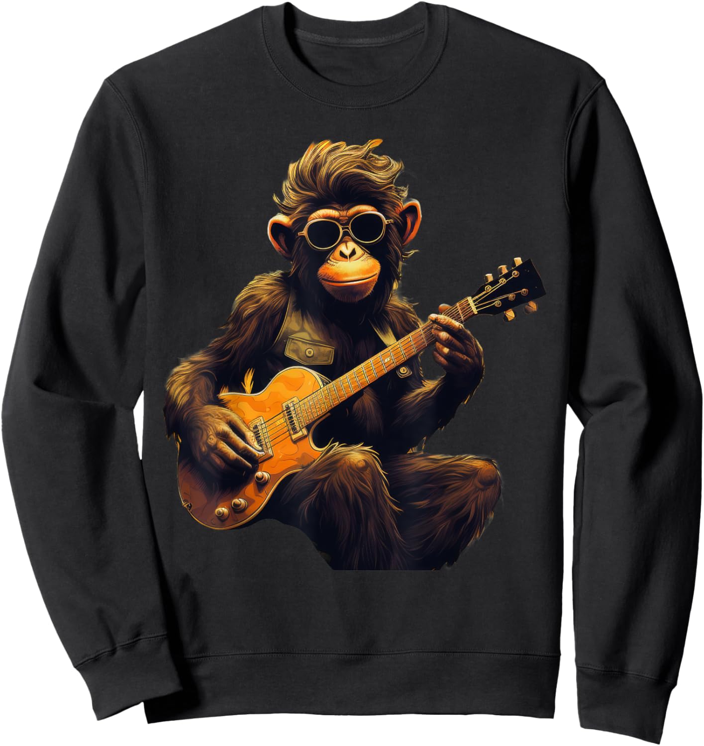 Cute Monkey Playing Guitar Monkeys Musician Music Sweatshirt - Sweatshirt | Black