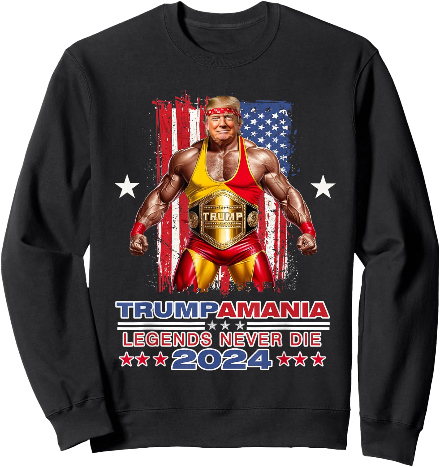 Retro Trump Funny Wrestling Meme Trumpamania 2024 Sweatshirt - Sweatshirt | Black