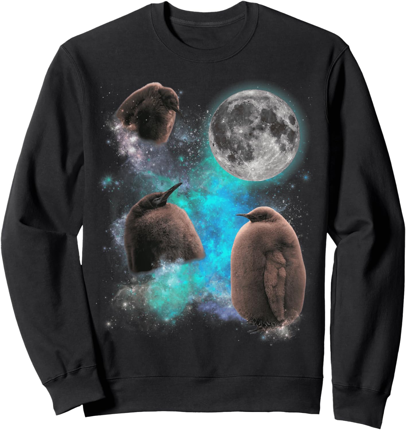 Three Pesto Penguin Moon Funny Pesto Penguin Sweatshirt - Sweatshirt | Black