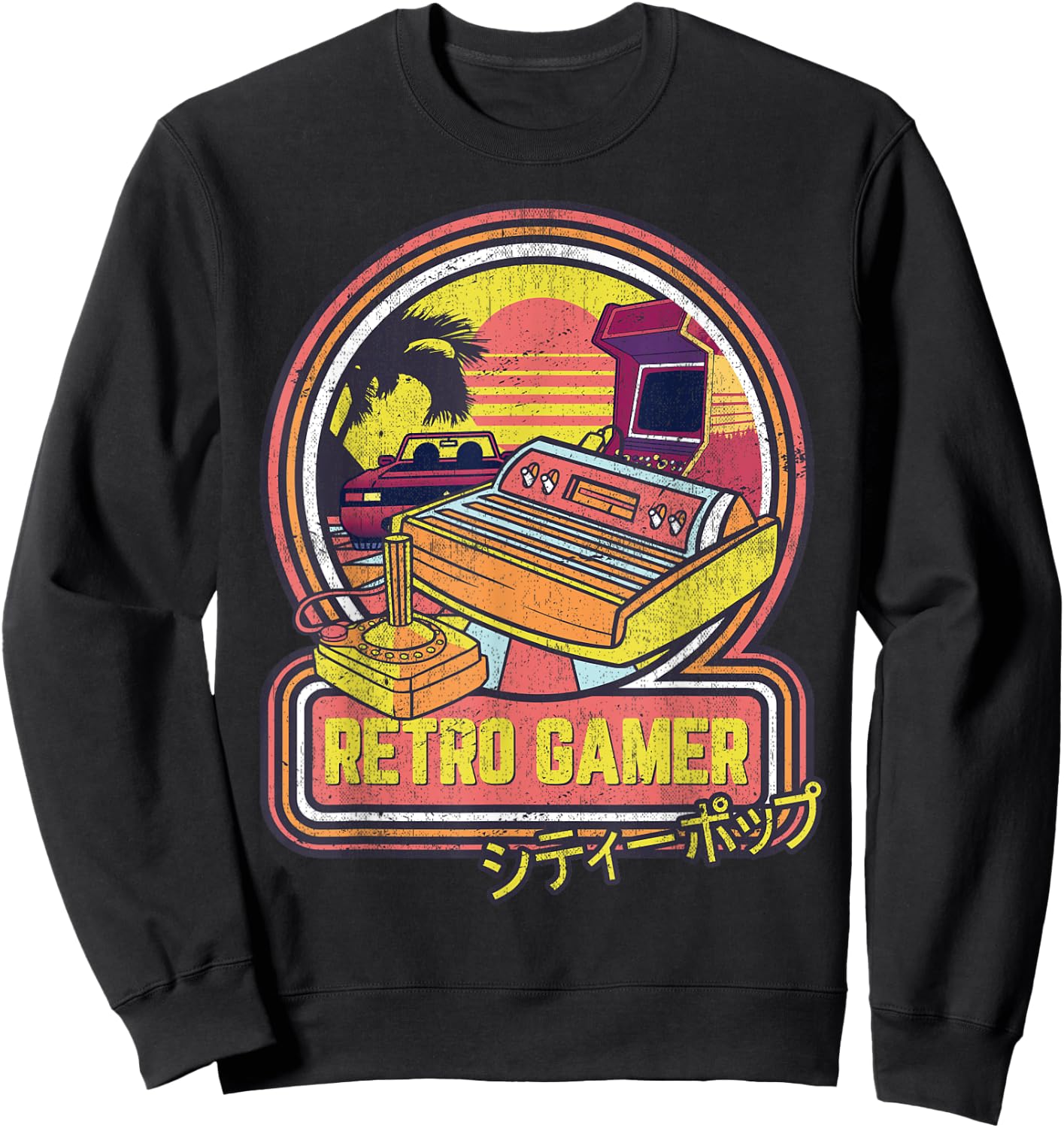 Retro Gamer Vintage 80s & 90s Japanese Arcade Video Games Sweatshirt - Sweatshirt | Black