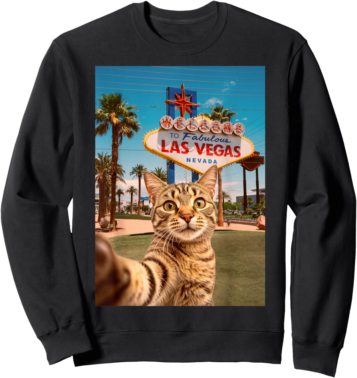 Funny Cat Selfie Las Vegas Sweatshirt - Sweatshirt | Black