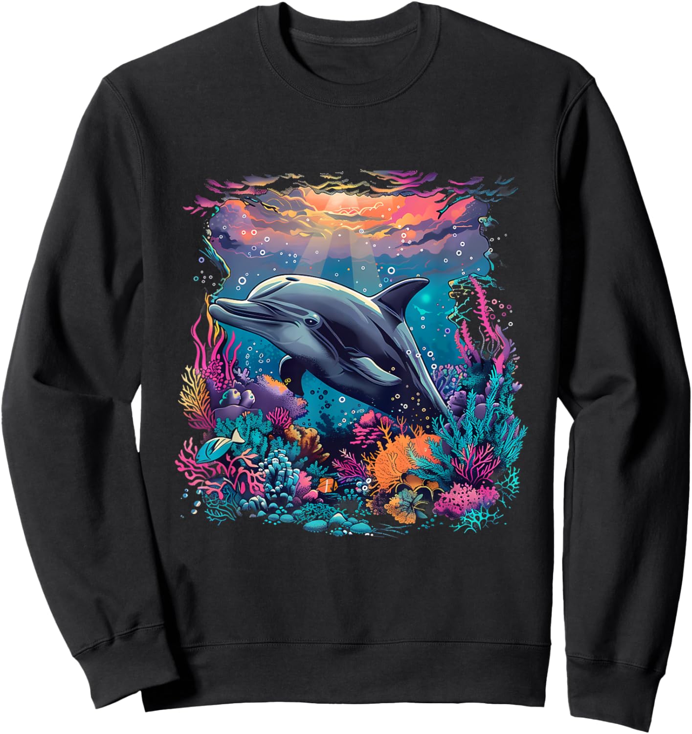 Dolphin Marine Sea Ocean Animal Motif Dolphin Lover Sweatshirt - Sweatshirt | Black