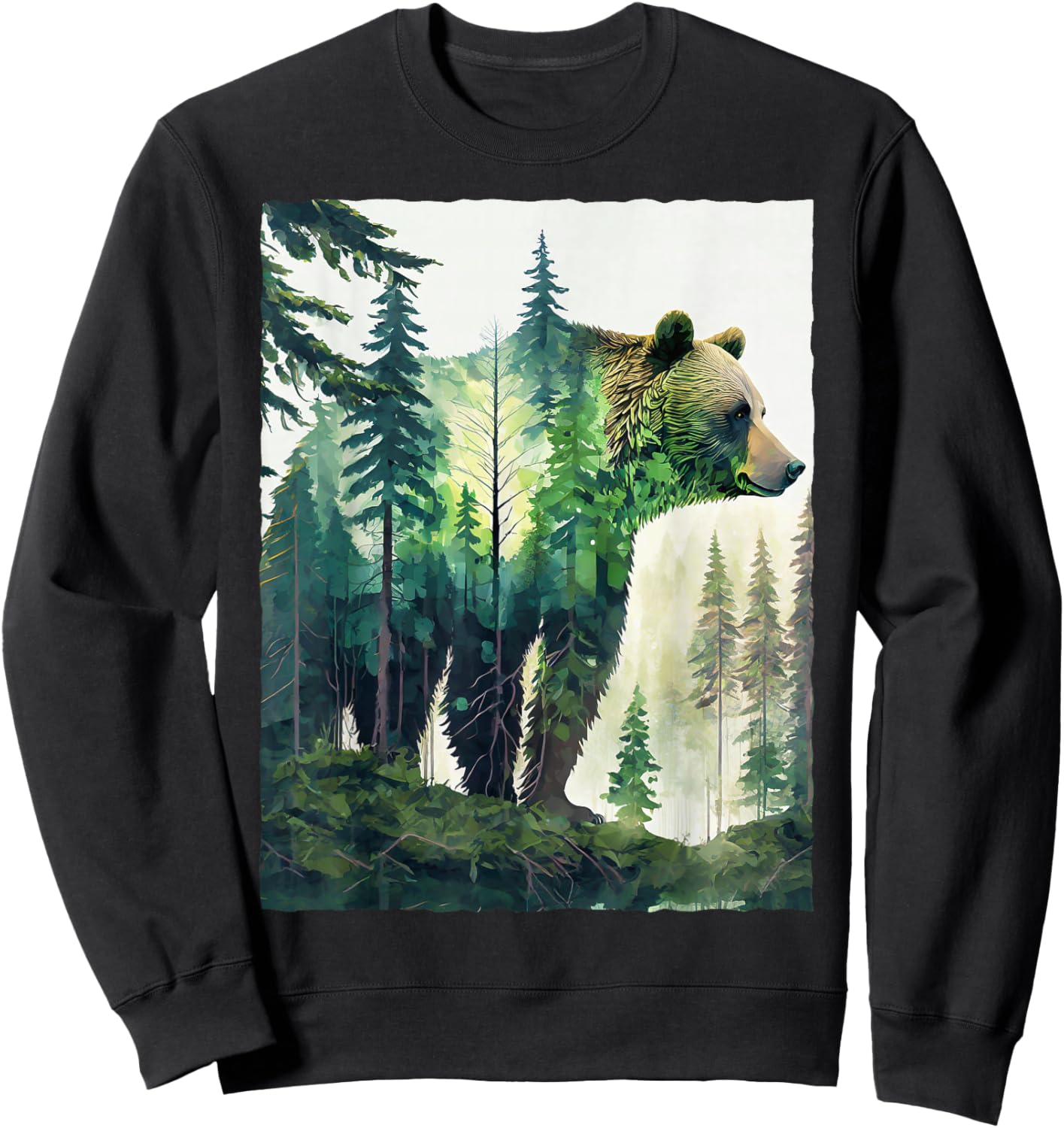 Grizzly Bear Forest Nature Silhouette Hiking Camping Outdoor Sweatshirt - Sweatshirt | Black