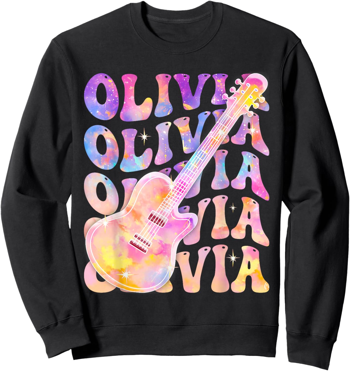Girl Retro Olivia First Name Personalized Groovy 80's Sweatshirt - Sweatshirt | Black