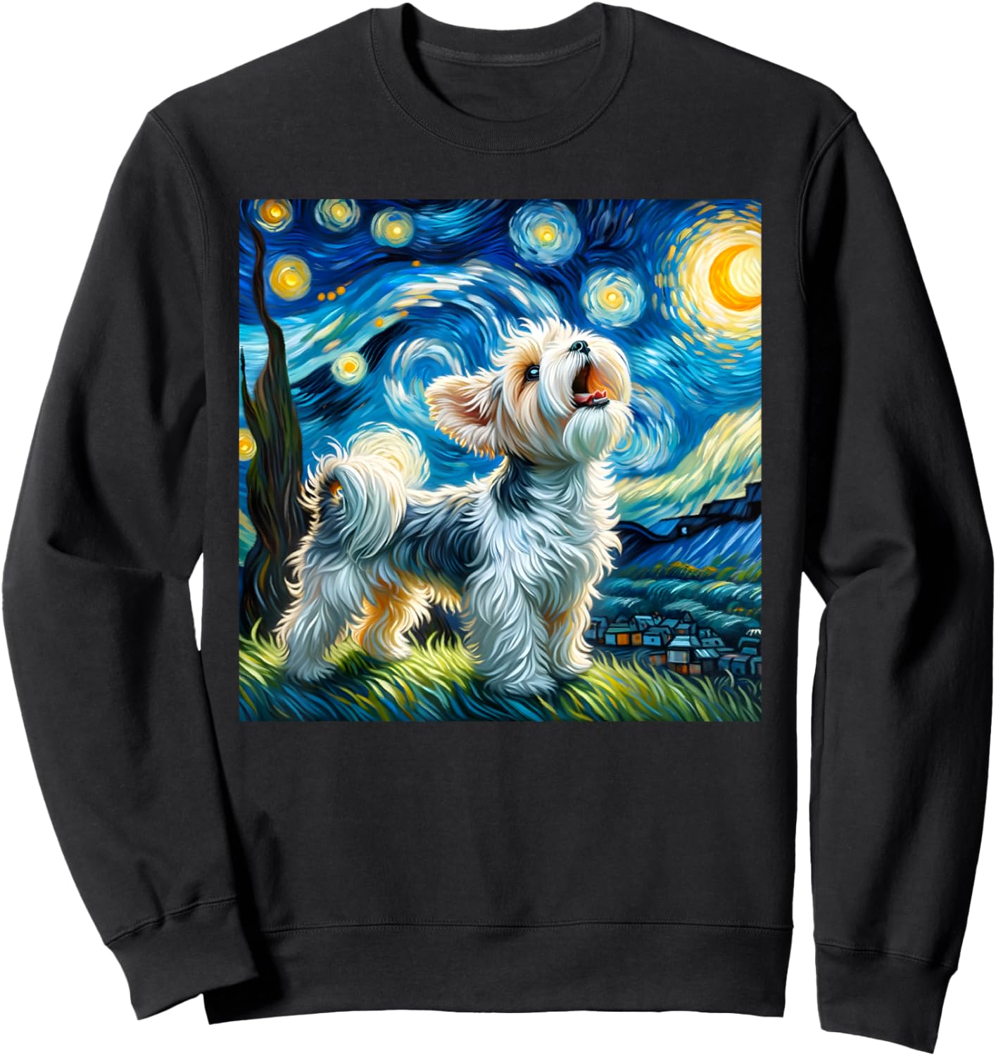 Morkie Howling At The Moon Surreal Starry Night Sky Dog Art Women Kids Sweatshirt - Sweatshirt | Black