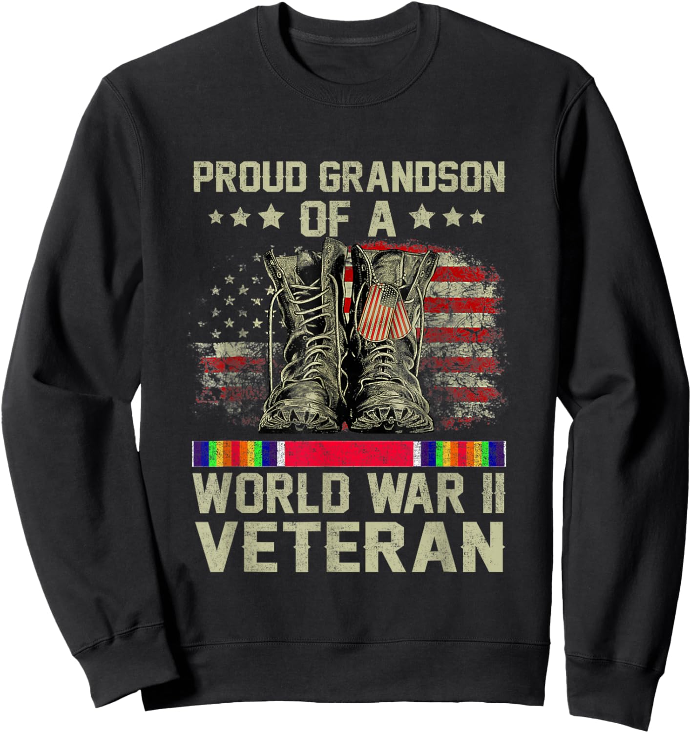 Proud Grandson Of World War 2 Vet Proud WWII Veteran Sweatshirt - Sweatshirt | Black