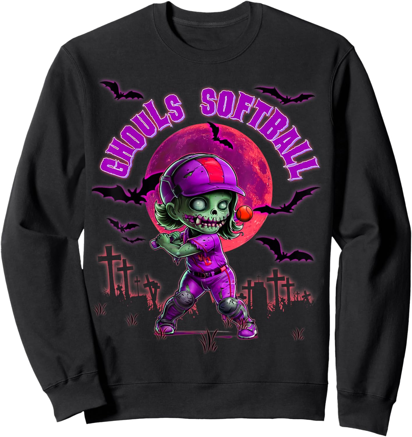 Softball Halloween for Girls Trick or Treating Practice Day Sweatshirt - Sweatshirt | Black