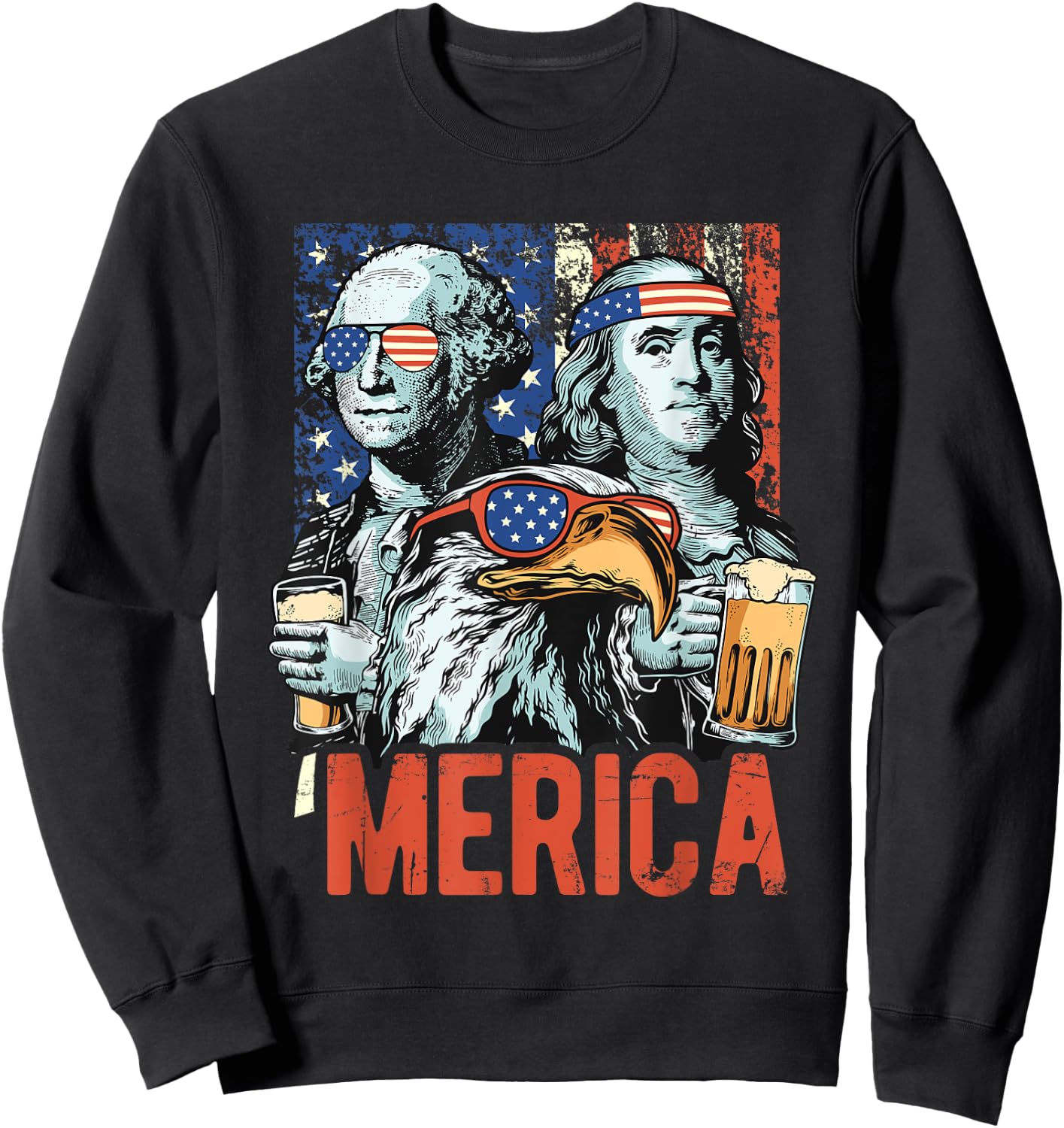 Patriotic Merica George Washington American Flag 4th of July Women Men Sweatshirt - Sweatshirt | Black