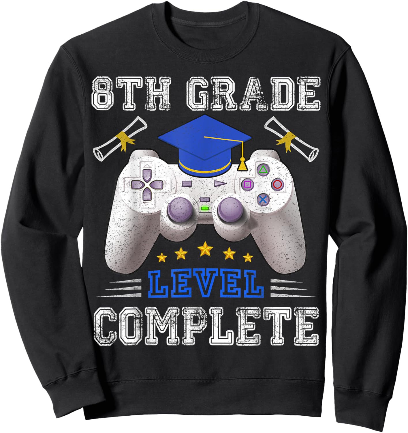 8th Grade Level Complete Gamer Class Of 2025 Graduation Sweatshirt - Sweatshirt | Black