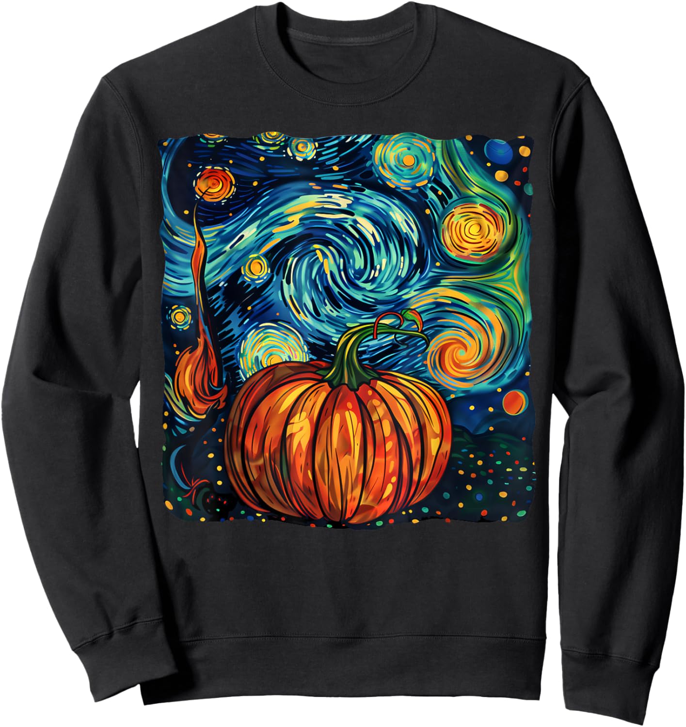 Pumpkin Halloween Starry Night Van Gogh Thanksgiving Fall Sweatshirt - Sweatshirt | Black