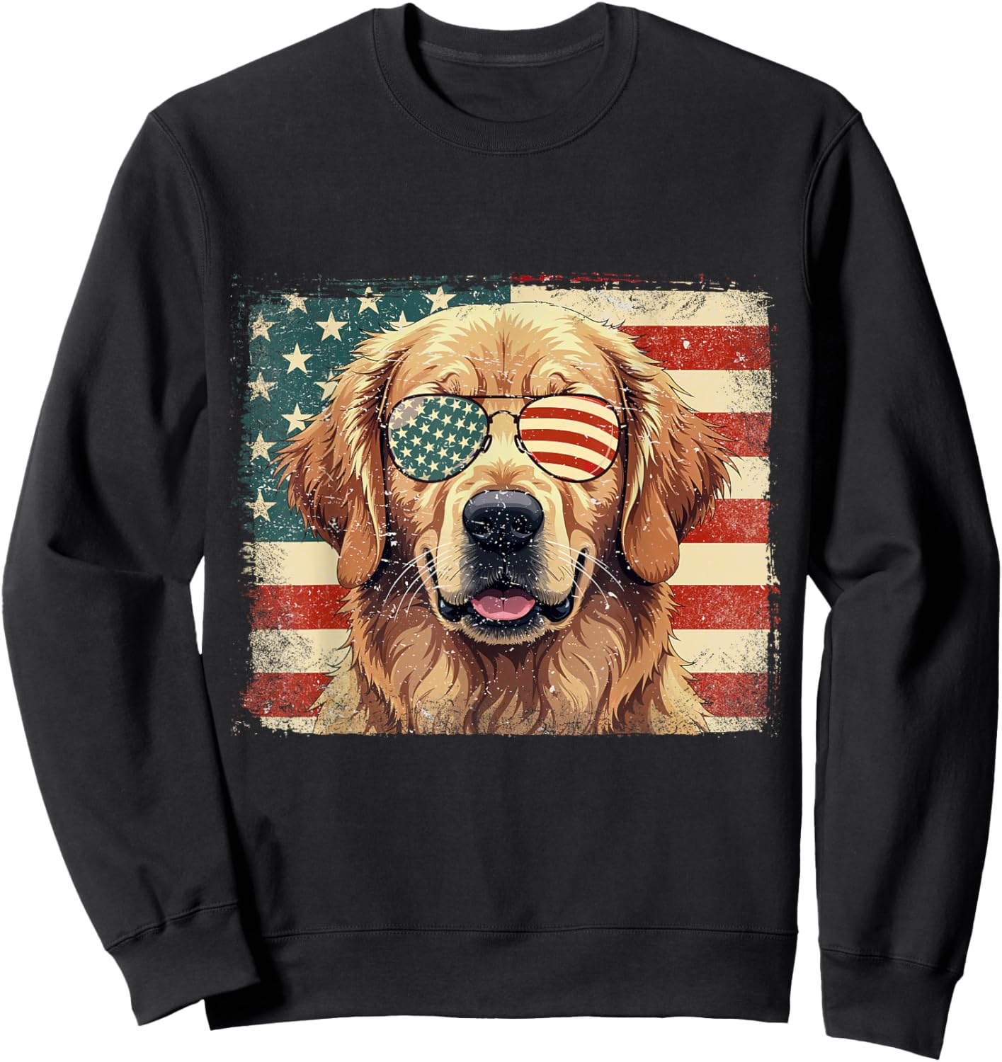 Patriotic Golden Retriever Dog Lover USA Flag 4th Of July Men Women Kids Sweatshirt - Sweatshirt | Black