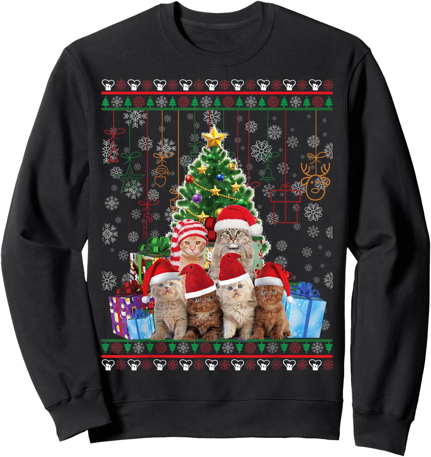 Cat Christmas Funny Ugly Women Men Merry Gift Small Sweatshirt - Sweatshirt | Black