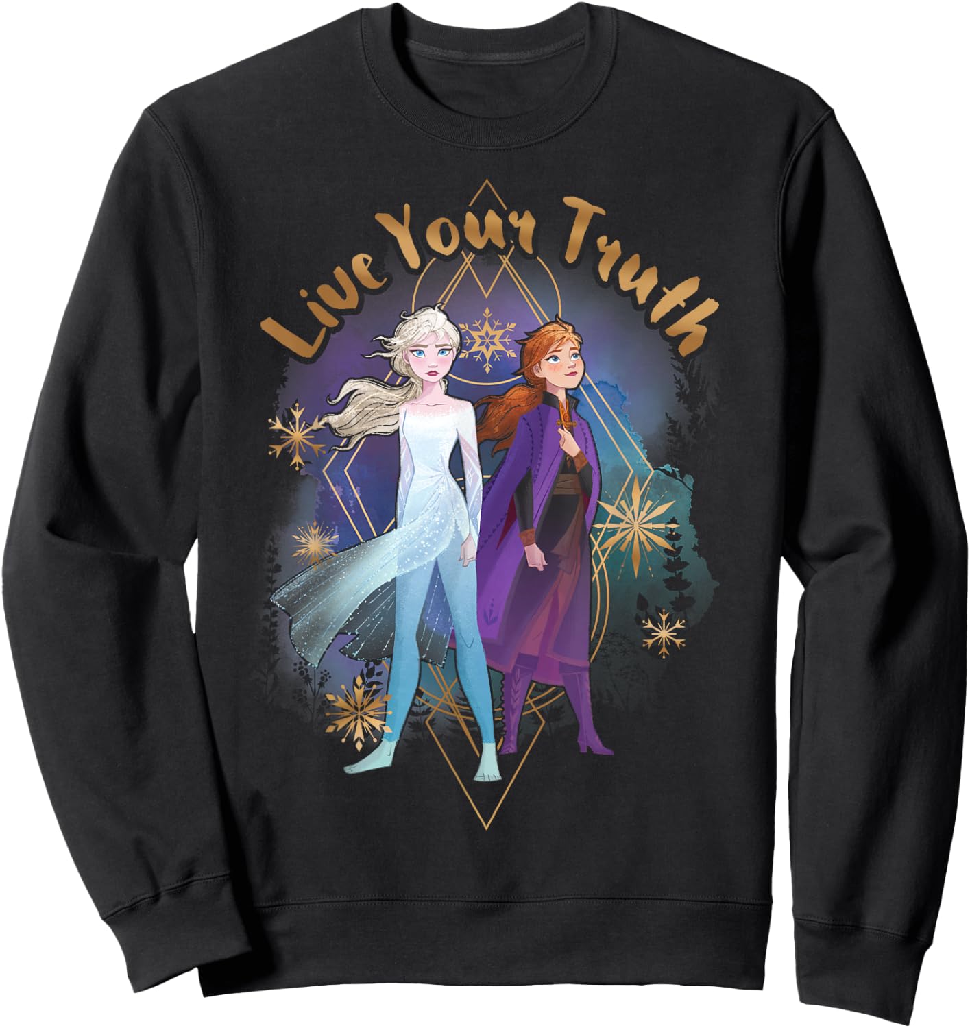 Disney Frozen 2 Elsa Anna Live Your Truth Geometric Portrait Sweatshirt - Sweatshirt | Black