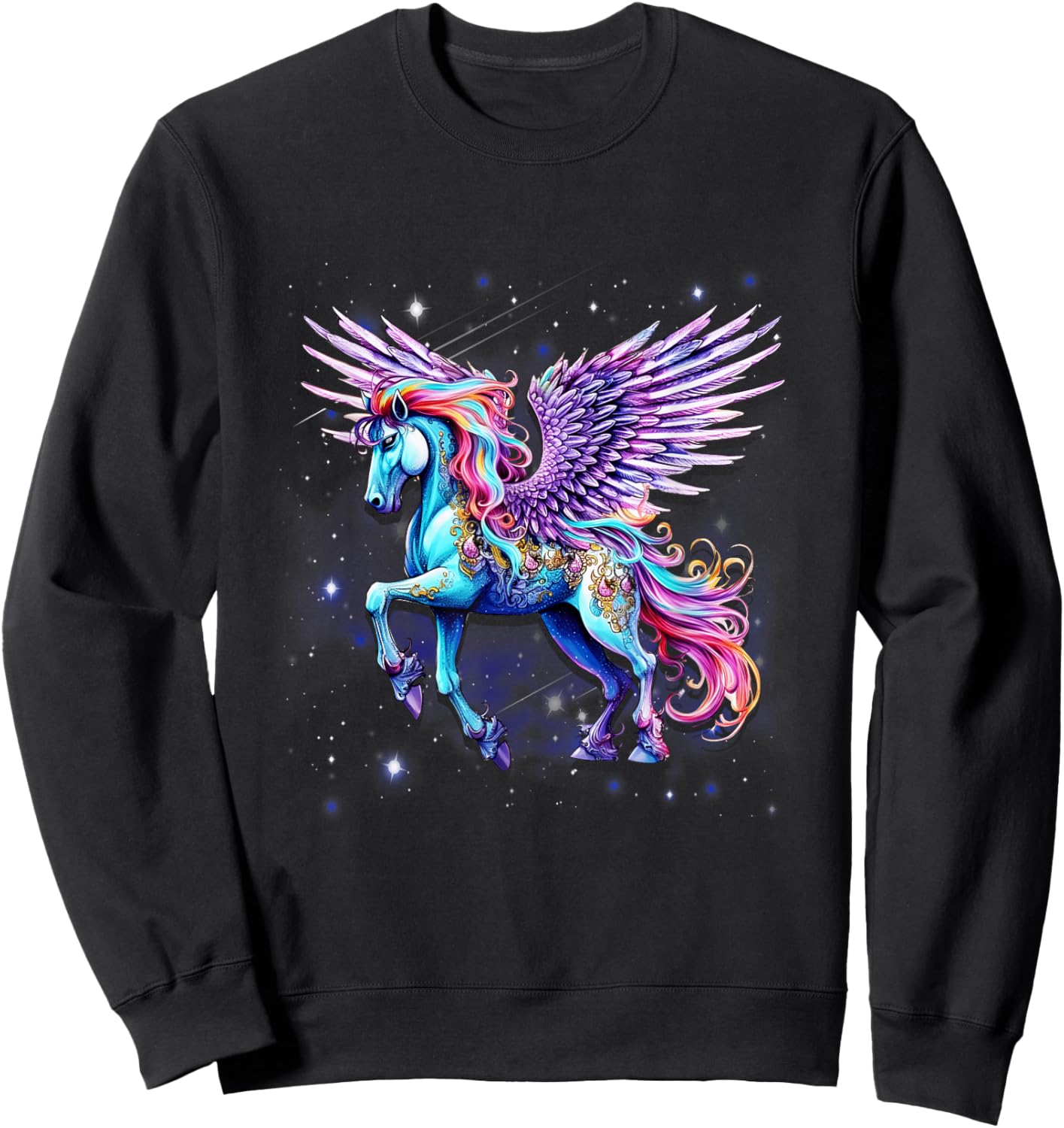 Rainbow Wings Unicorn Pegasus Fantasy Art Sweatshirt - Sweatshirt | Black