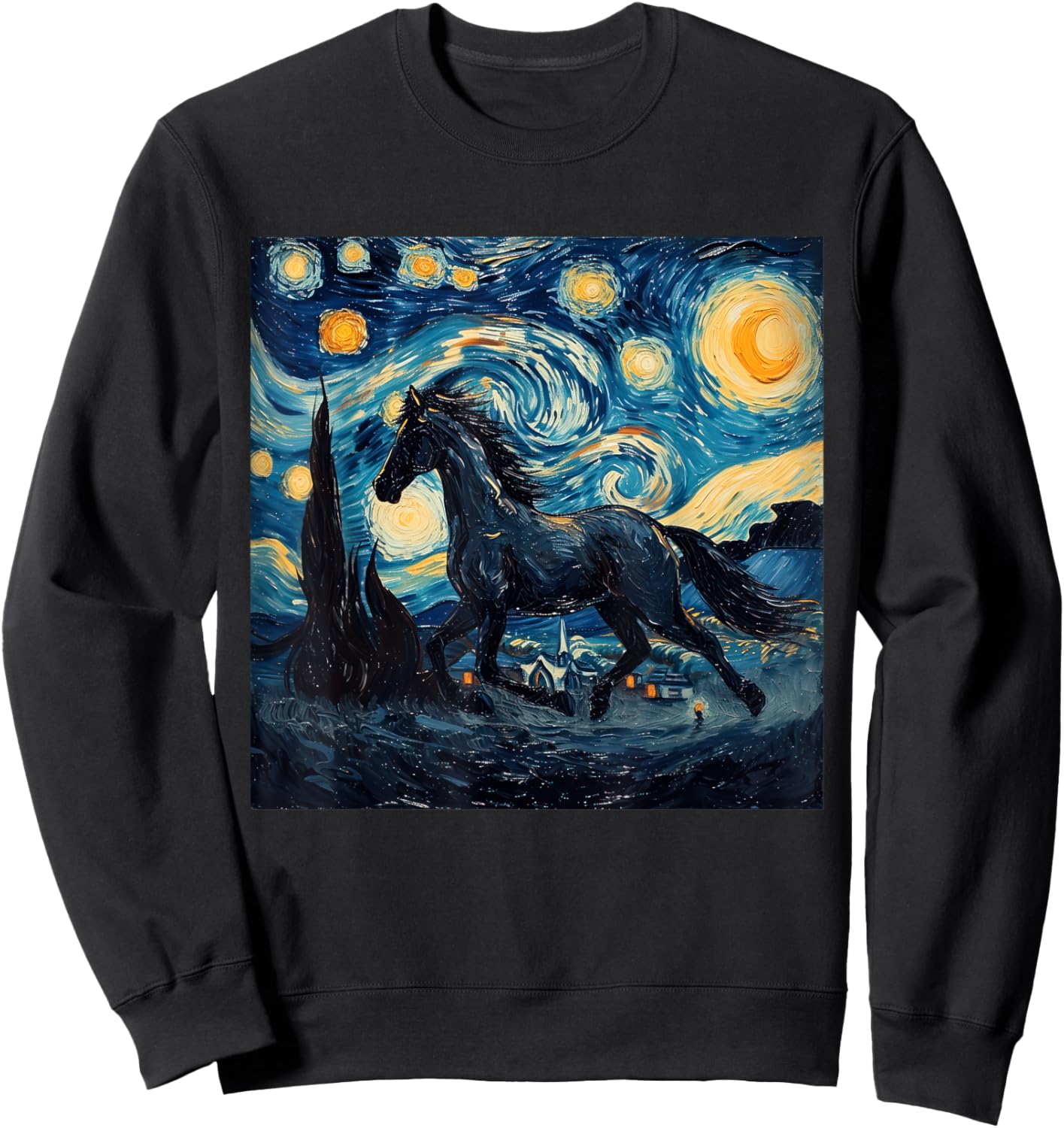 Horse Lover Van Gogh Style Starry Night Graphic Sweatshirt - Sweatshirt | Black