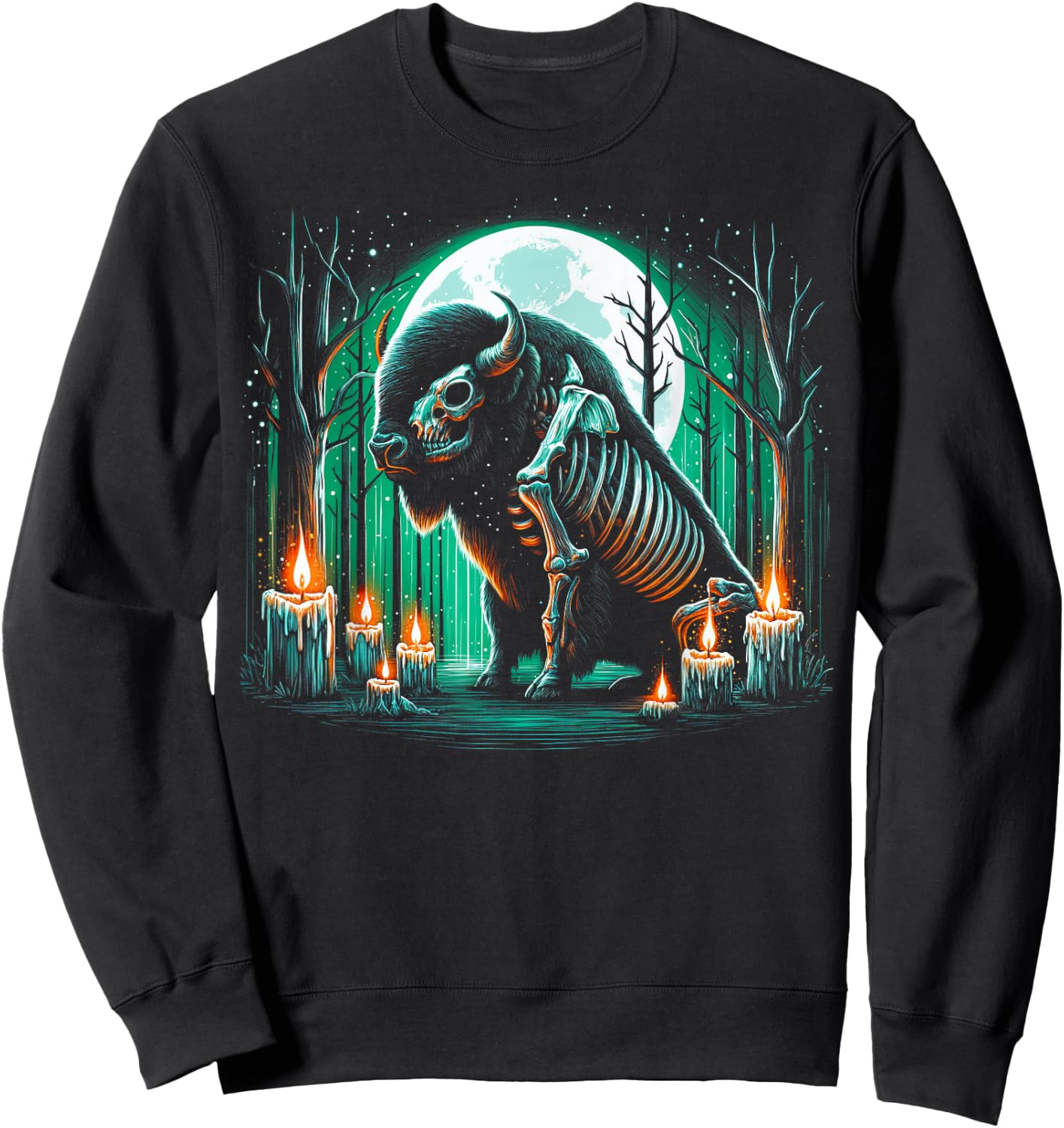 Cool Bison Skeleton Halloween Christmas Birthday Sweatshirt - Sweatshirt | Black