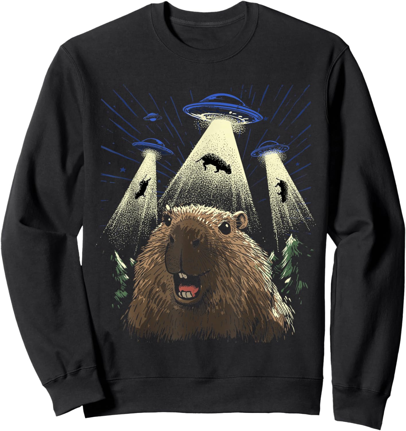 Alien Capybara Shirt Invasion Capybara Selfie UFO Abduction Sweatshirt - Sweatshirt | Black