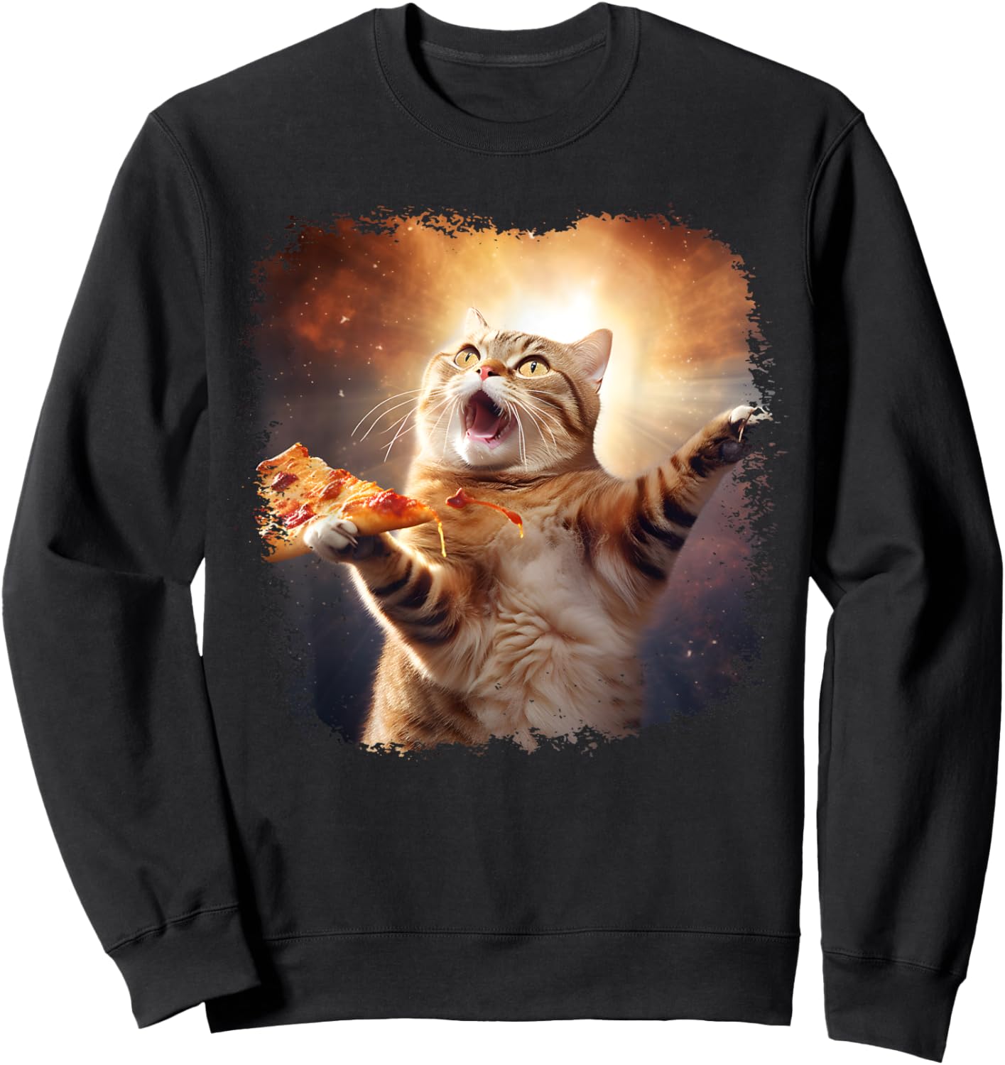 Space Cat Pizza Cat Galaxy Cute Kitty In Space Pizza Lovers Sweatshirt - Sweatshirt | Black