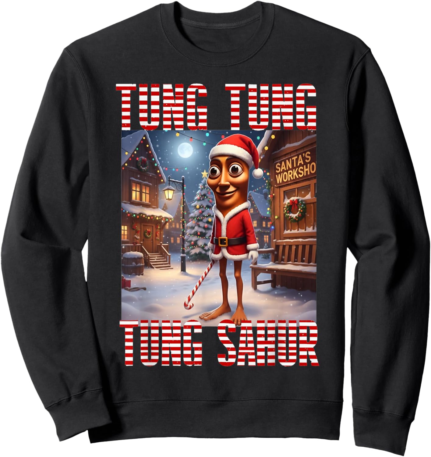 Tung Tung Tung Sahur - Merry Christmas Xmas Brainrot Sweatshirt - Sweatshirt | Black