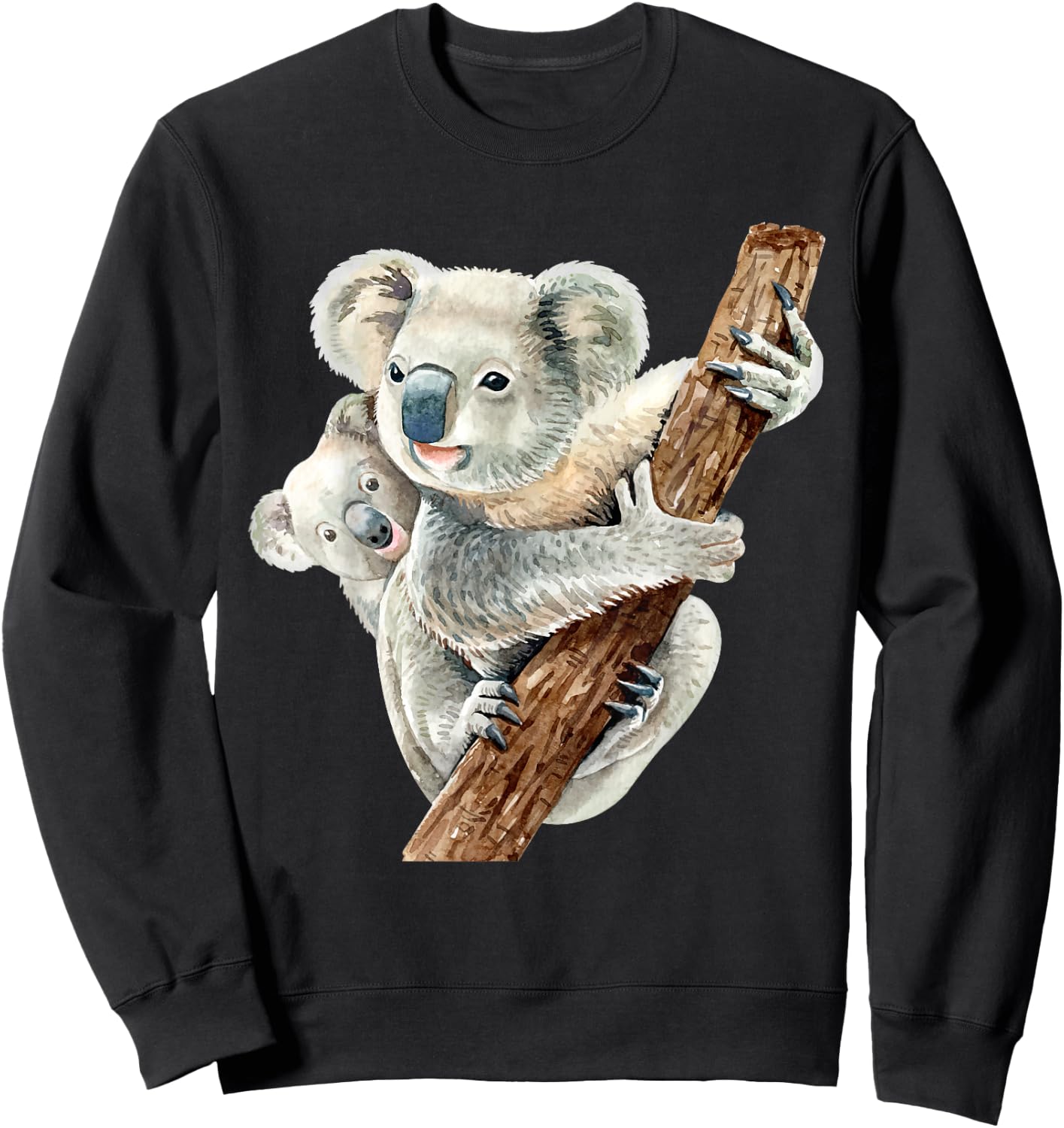 Cute Koala Bear and Baby Realistic Watercolor Sweatshirt - Sweatshirt | Black