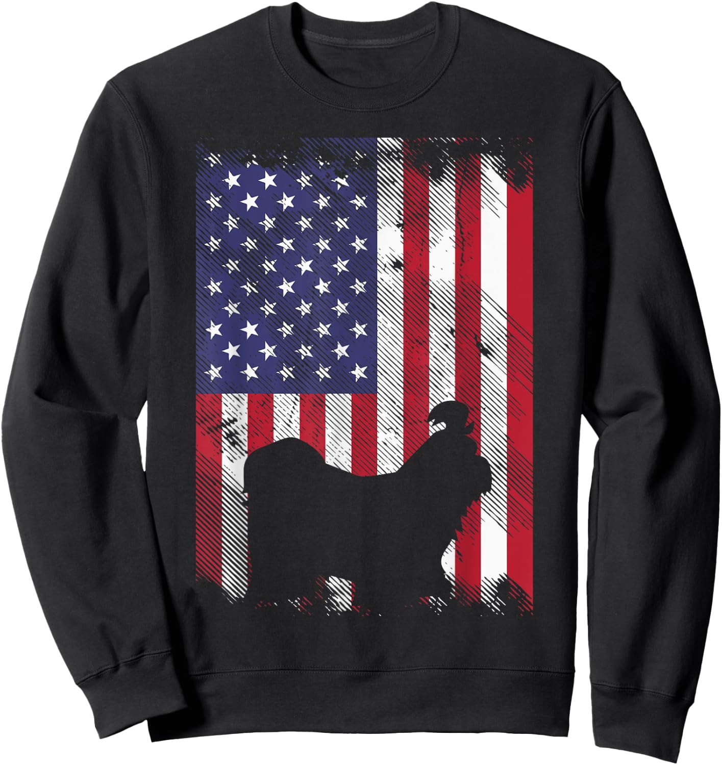 Shih Tzu America Flag Vintage Patriotic Dog Lover Owner Gift Kids Men Sweatshirt - Sweatshirt | Black