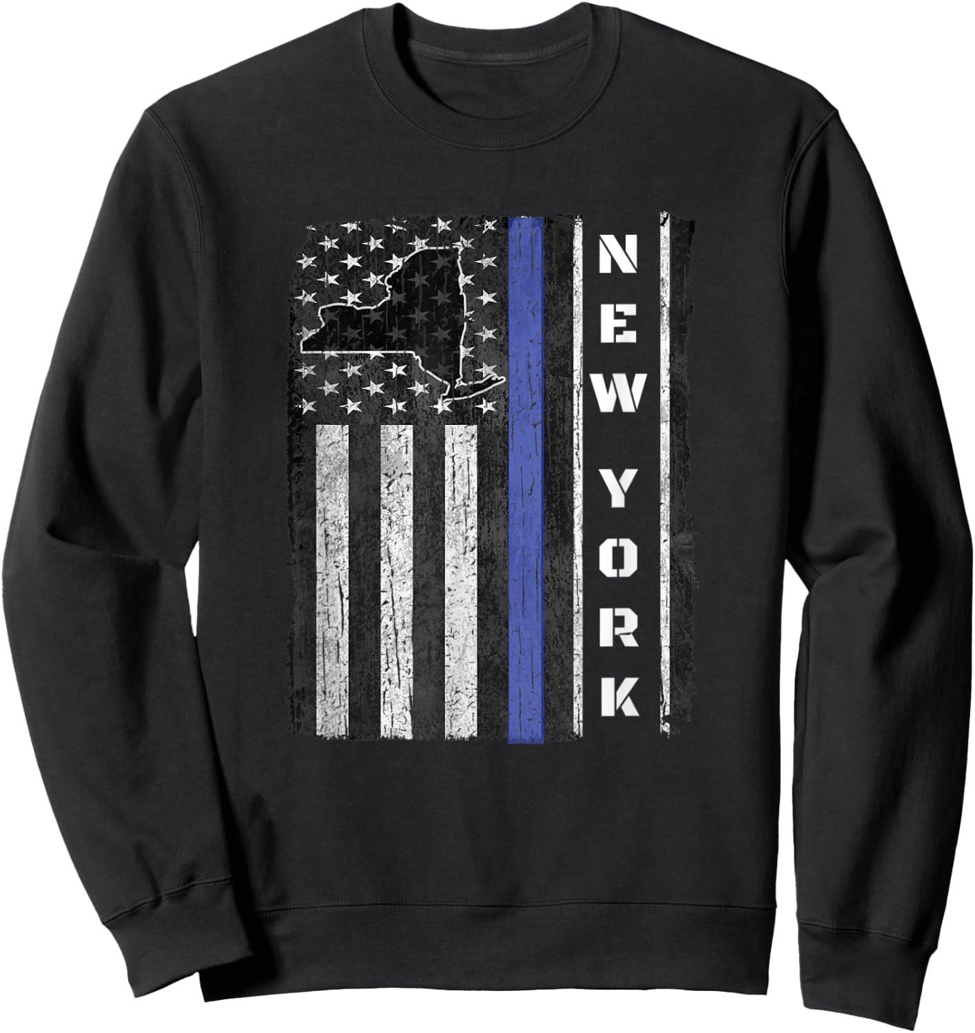 New York Thin Blue Line Police Week Shirt USA Flag Gift Cop Sweatshirt - Sweatshirt | Black