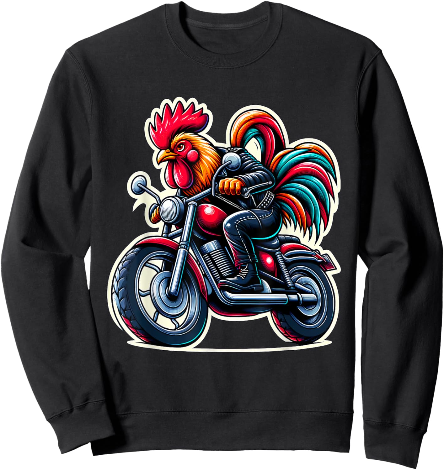 Biker Rooster Riding Motorbike Sweatshirt - Sweatshirt | Black