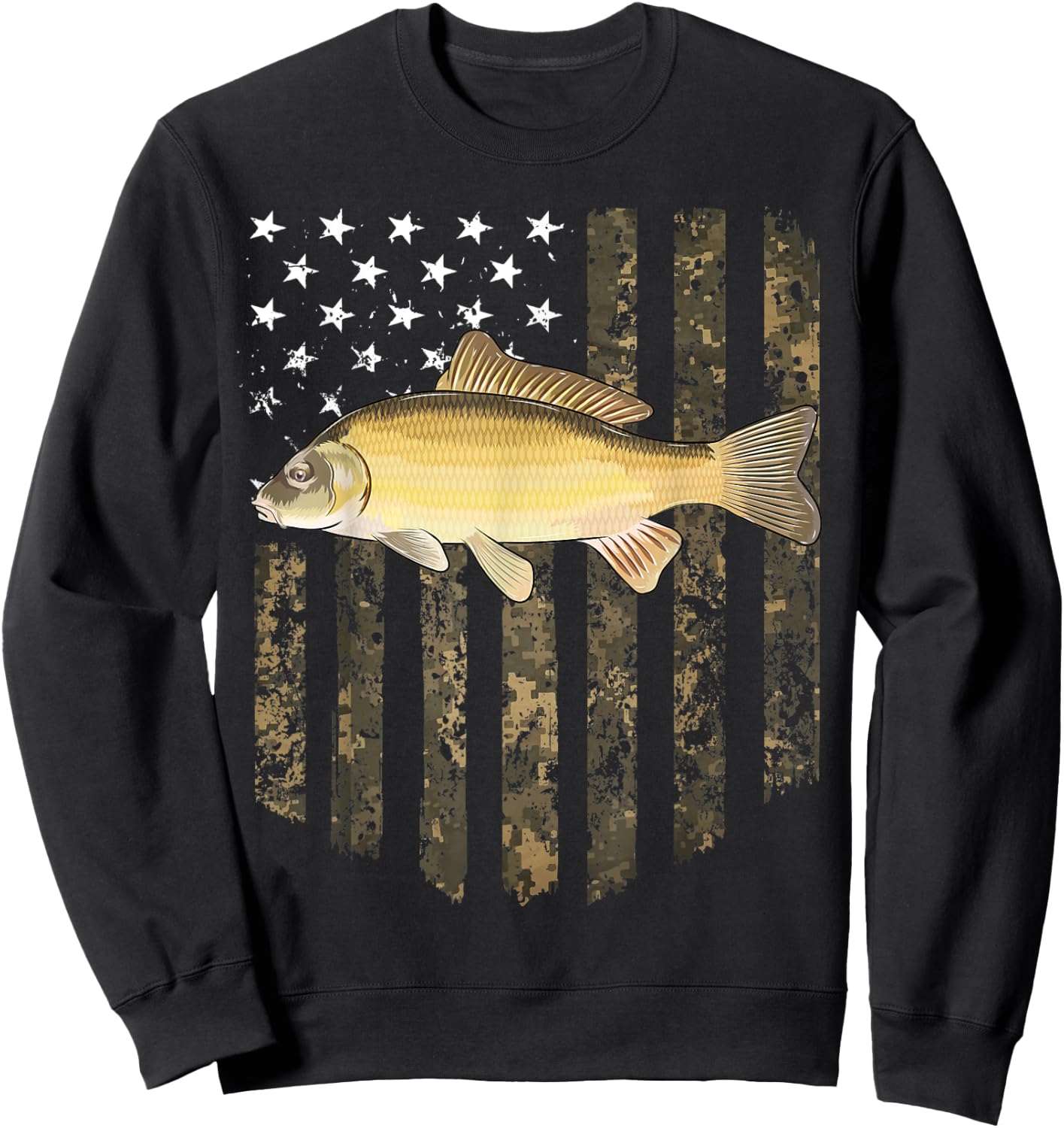 Camo American Flag Common Carp Fishing 4th Of July Women Men Sweatshirt - Sweatshirt | Black
