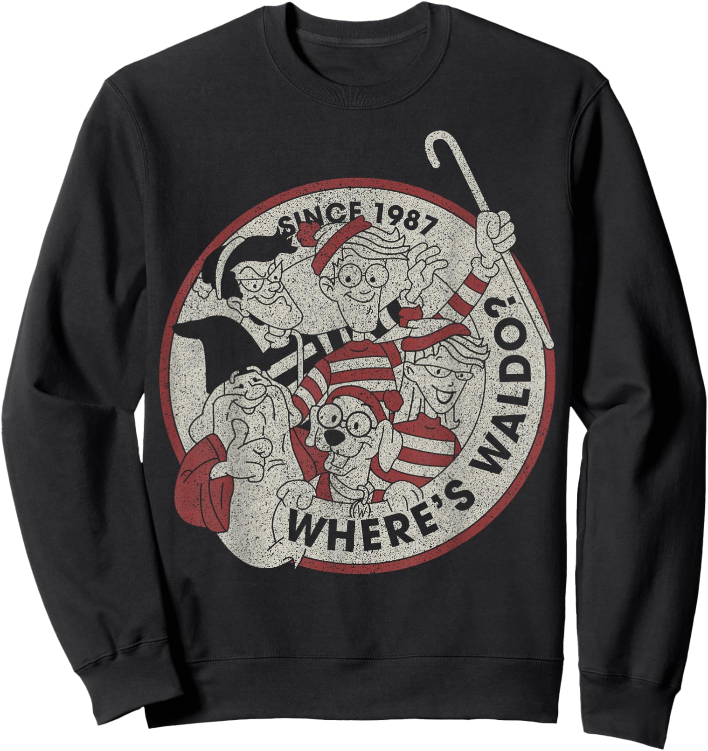 Where's Waldo Vintage 1987 Main Cast Circle Logo Sweatshirt - Sweatshirt | Black
