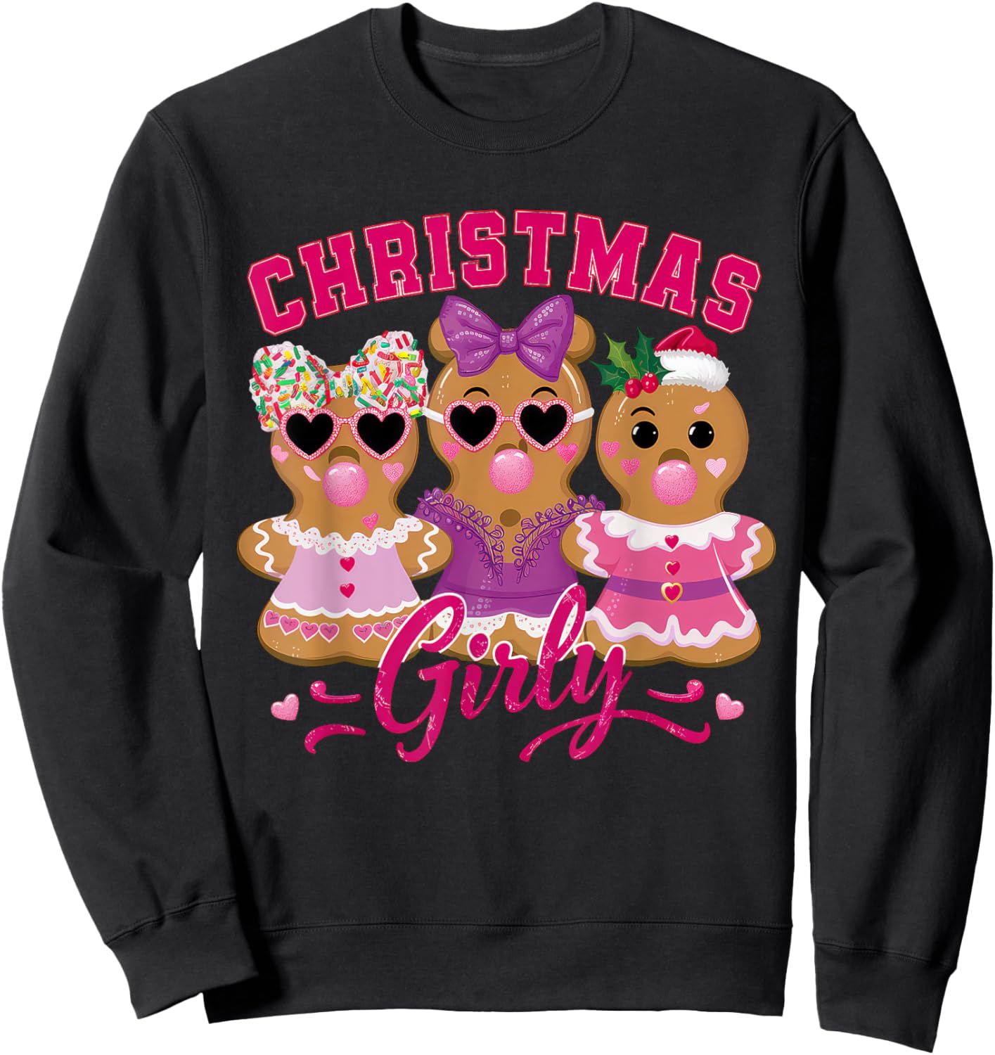 Coquette Bow Pink Gingerbread Christmas Girly Xmas Holiday Sweatshirt - Sweatshirt | Black