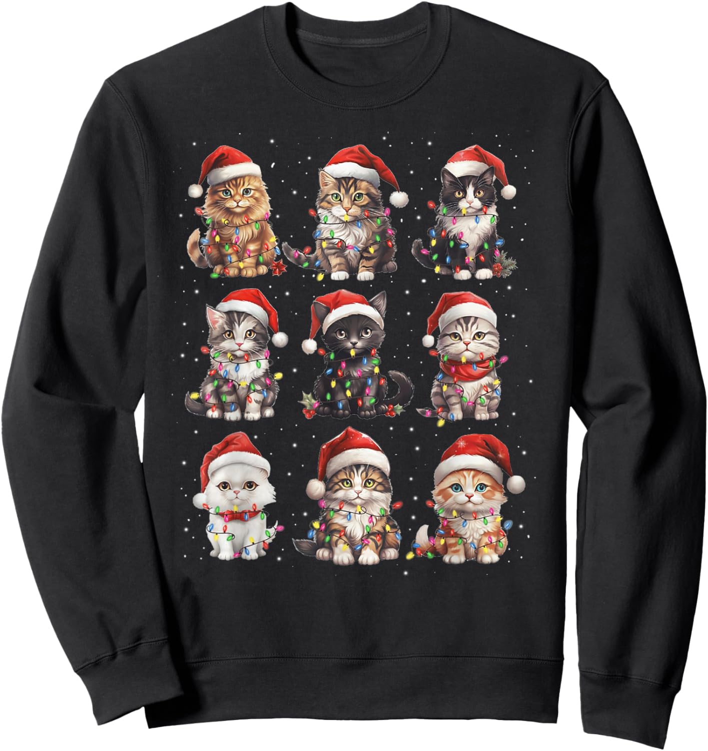 Santa Cats Tangled Up in Christmas Tree Lights Funny Cat Pet Sweatshirt - Sweatshirt | Black