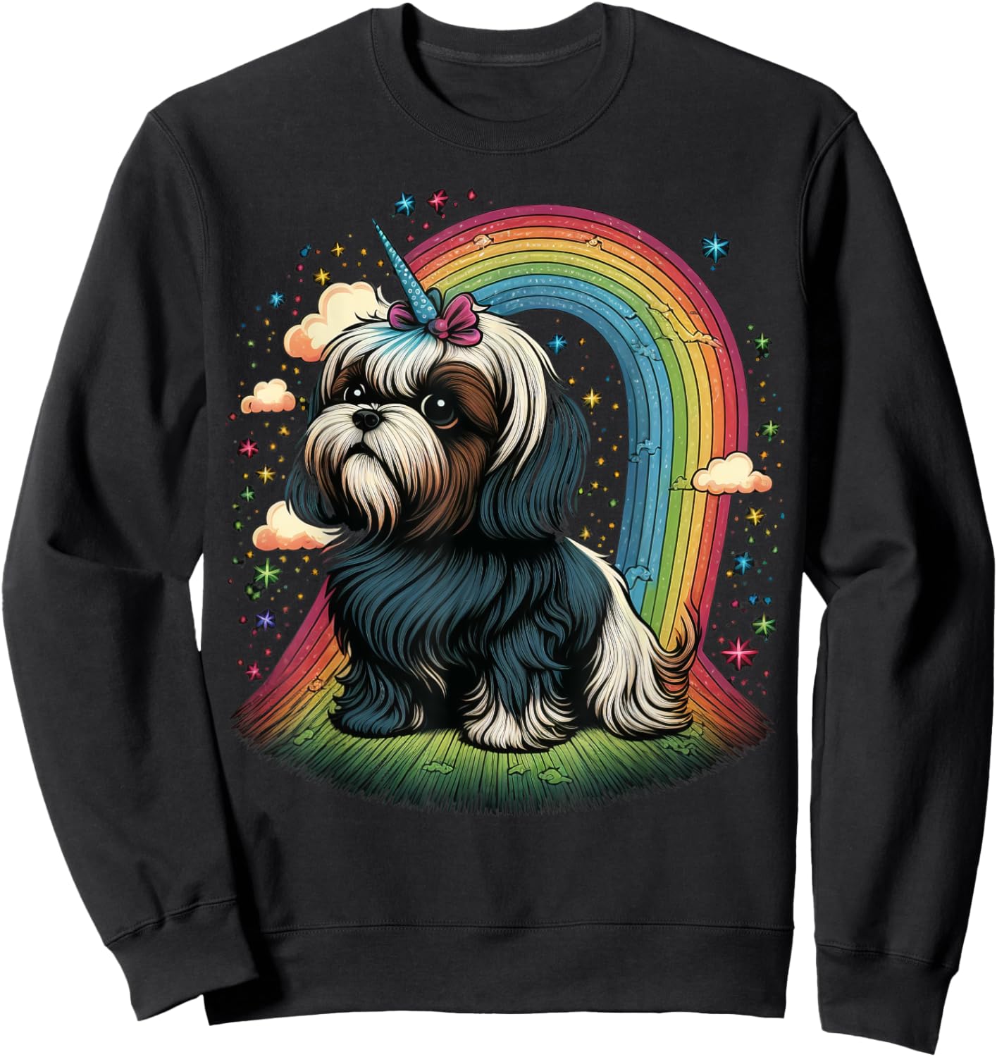 Shih Tzu Unicorn on Rainbow Unicorn Shih Tzu Sweatshirt - Sweatshirt | Black