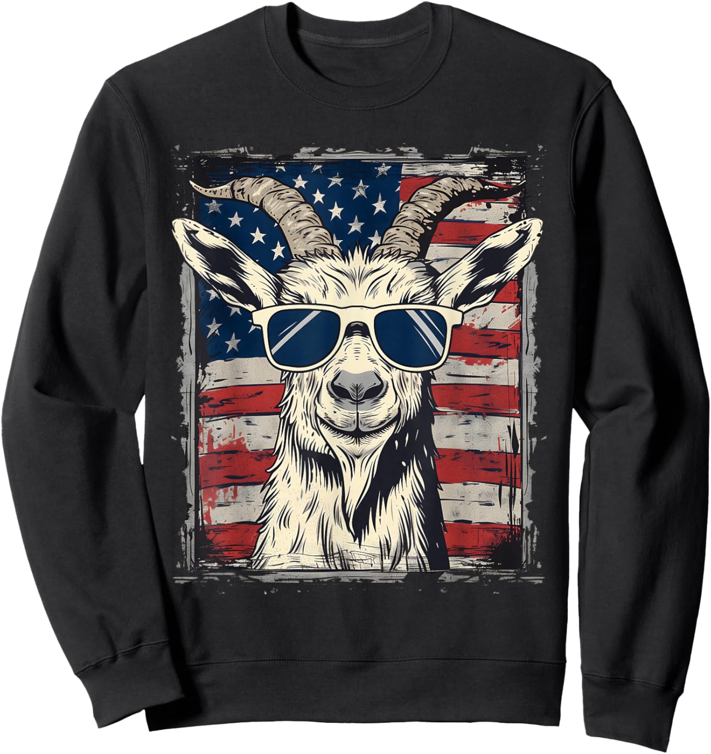 Cool Goat with Sunglasses and USA Flag Sweatshirt - Sweatshirt | Black