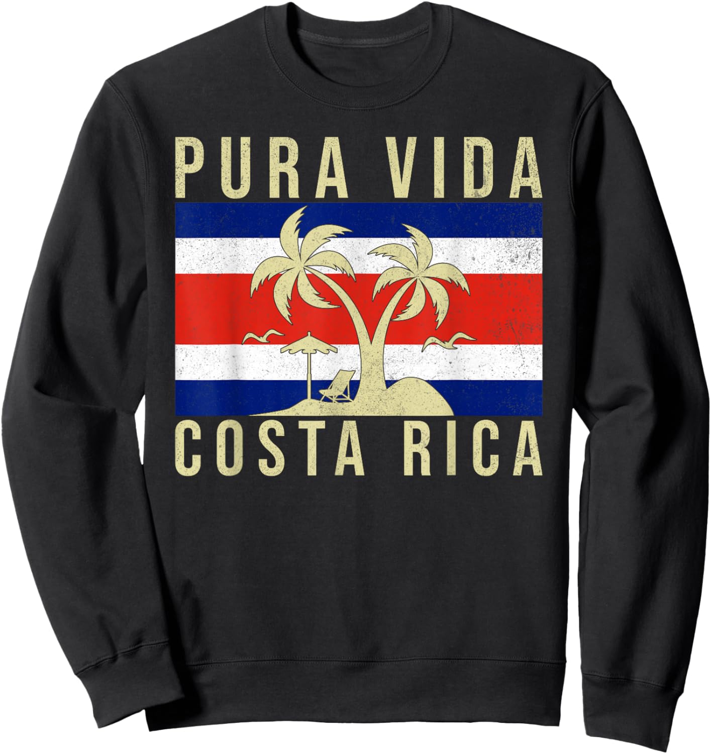 Vintage Family Vacation Costa Rica Flag Pura Vida Beach Sweatshirt - Sweatshirt | Black