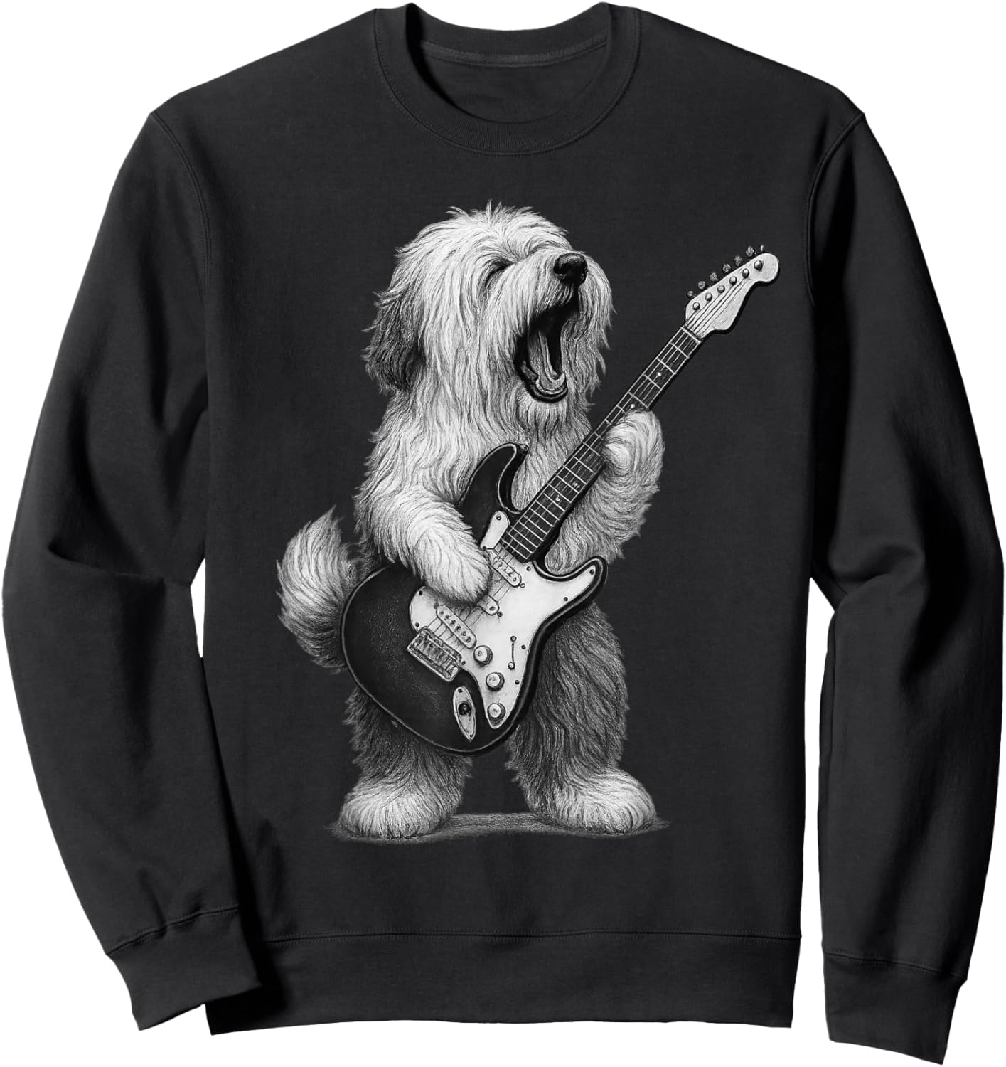 Old English Sheepdog Playing Guitar Rock Music Dog Lover Sweatshirt - Sweatshirt | Black