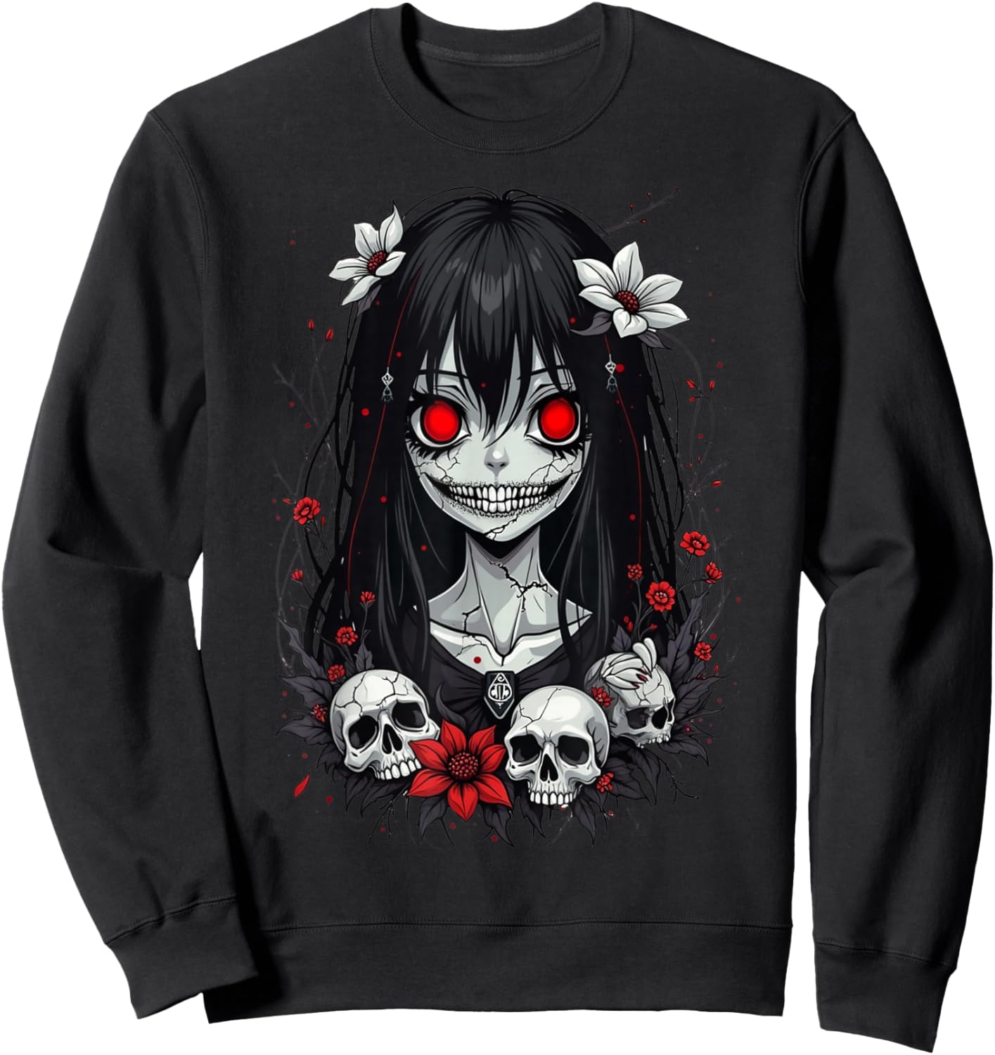 Scary Kawaii Goth Girl | Horror Anime Aesthetics Sweatshirt - Sweatshirt | Black