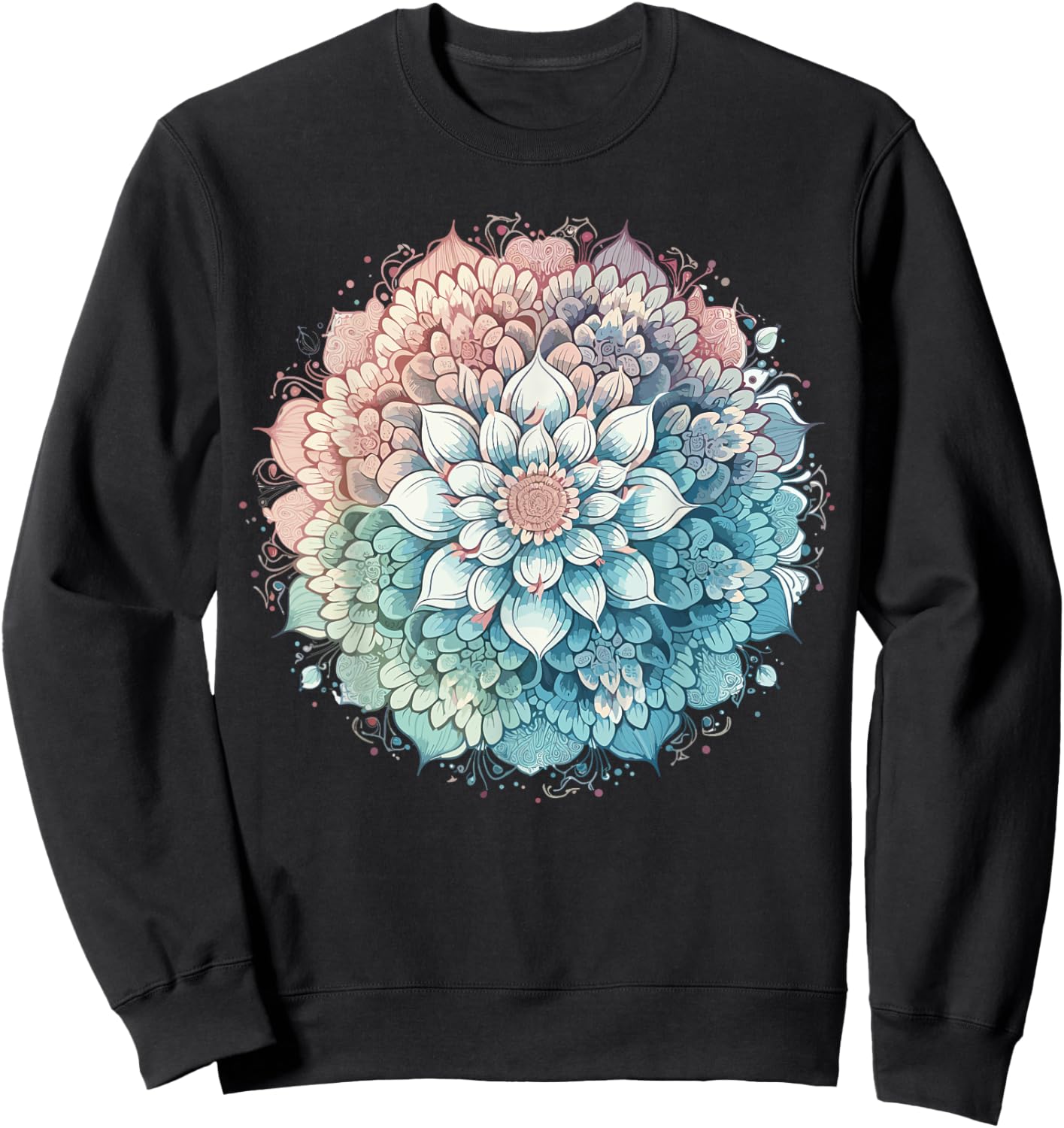 Cute flower Mandala Sacred Fractal Geometry Art Good Vibe Sweatshirt - Sweatshirt | Black