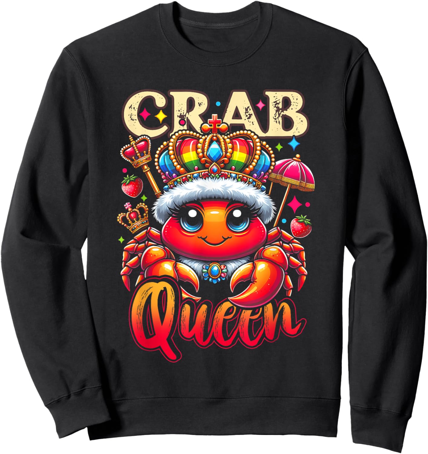 A Crab Wearing A Cloak And A Crown Crab Queen Cartoon Art Sweatshirt - Sweatshirt | Black