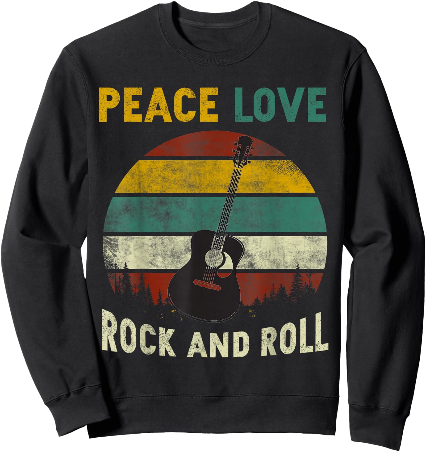 Peace Love Rock and Roll Guitar Player Guitarist Vintage Sweatshirt - Sweatshirt | Black