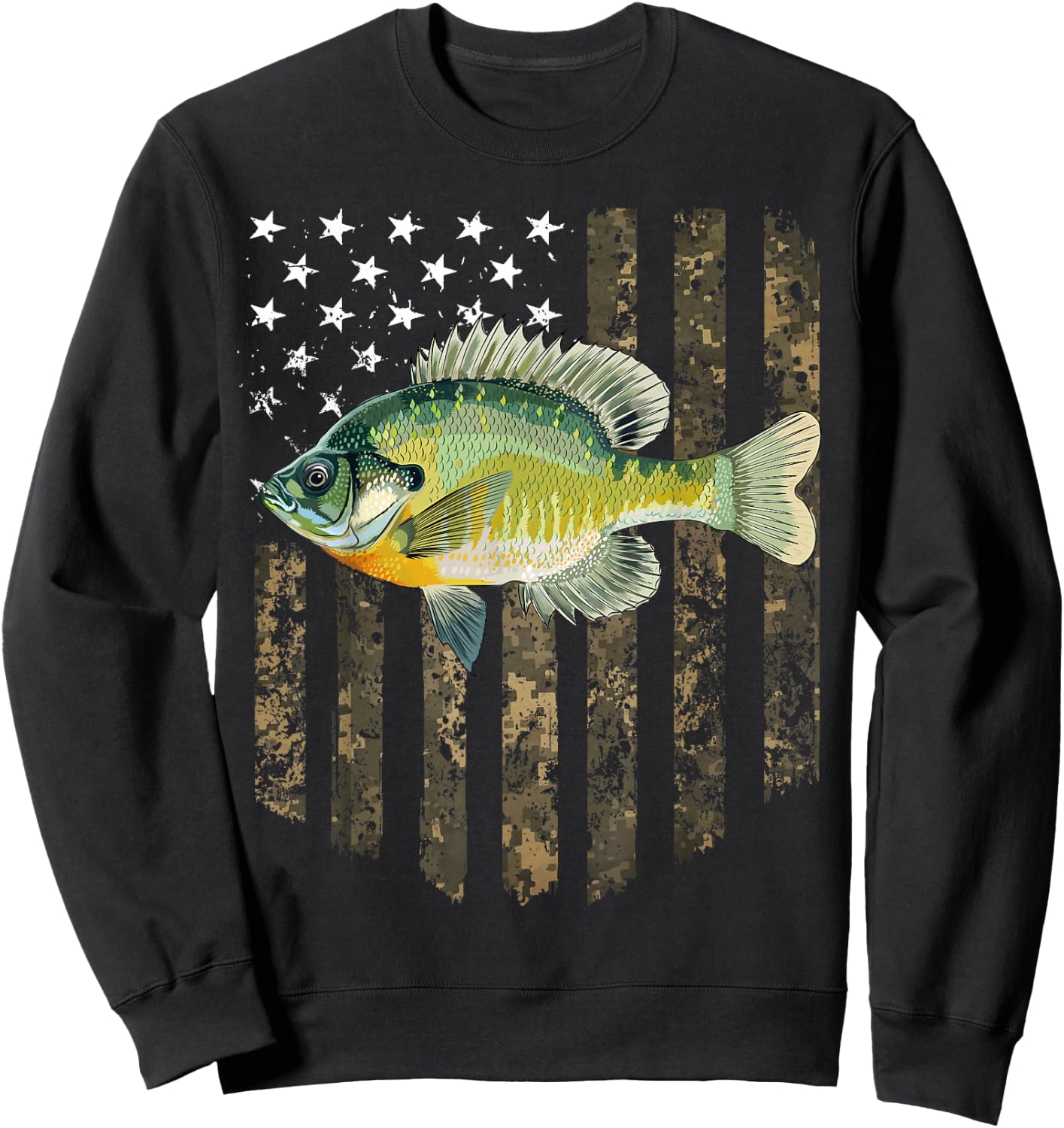 Camo American Flag Bluegill Fishing 4th Of July Sweatshirt - Sweatshirt | Black