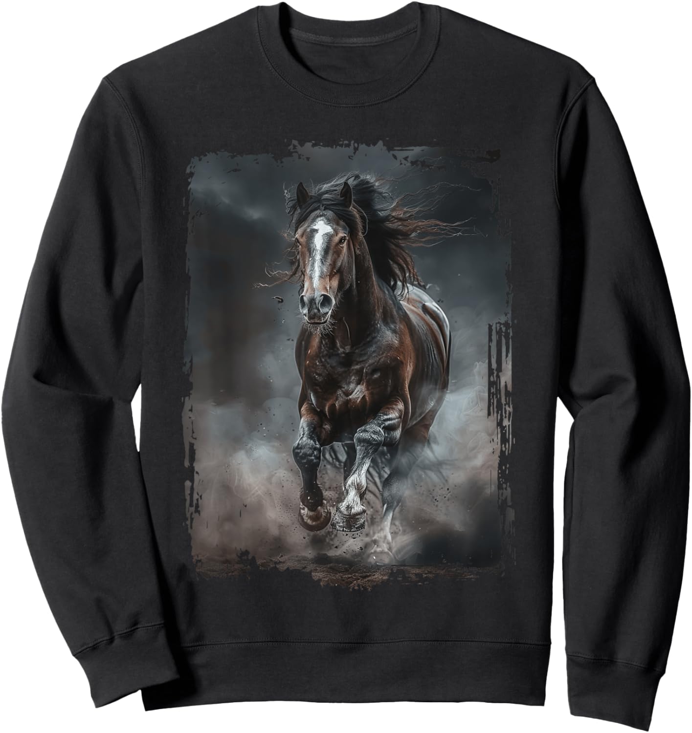 Horse Design Adults Kids Black Animal Print Clydesdale Horse Sweatshirt - Sweatshirt | Black