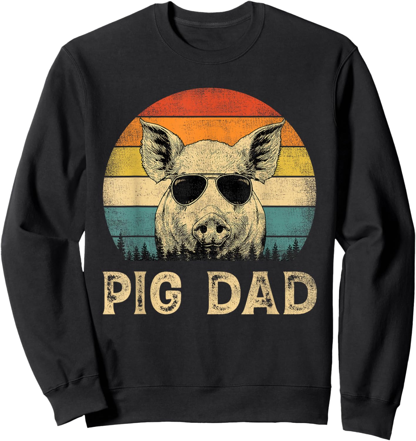 Vintage Pig Dad Pig Lovers Daddy Father's Day Sweatshirt - Sweatshirt | Black
