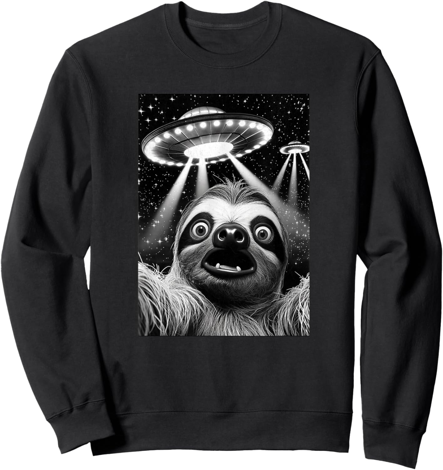 Sloth UFO | Funny Invasion Meme Retro Alien Sloth UFO Selfie Sweatshirt - Sweatshirt | Black