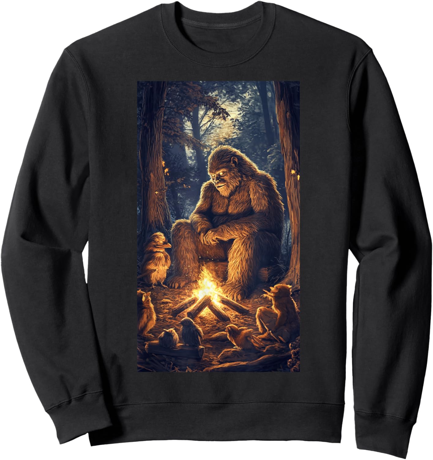 Bigfoot Campfire Woodland Sasquatch Wildlife art Sweatshirt - Sweatshirt | Black