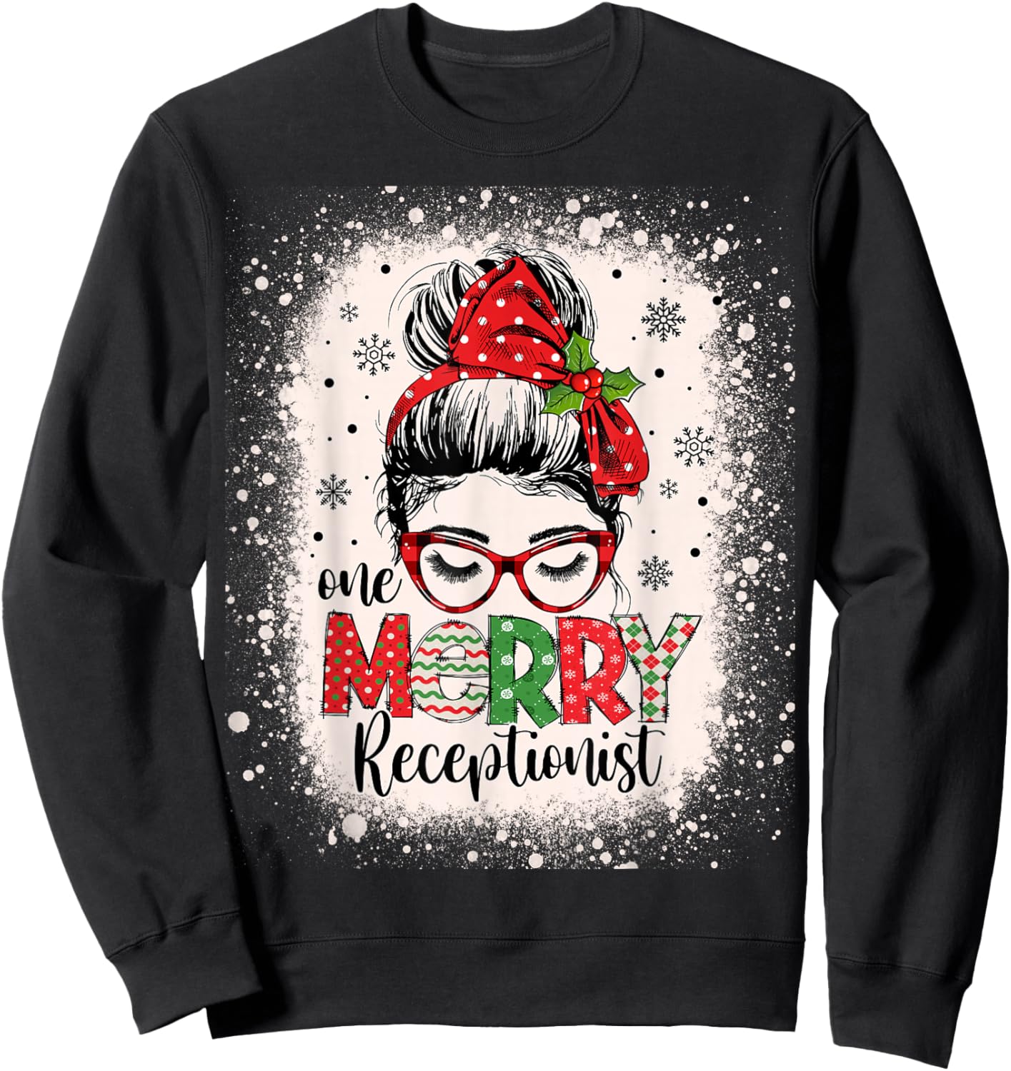 Messy Bun Receptionist Christmas Medical Office Secretary Sweatshirt - Sweatshirt | Black